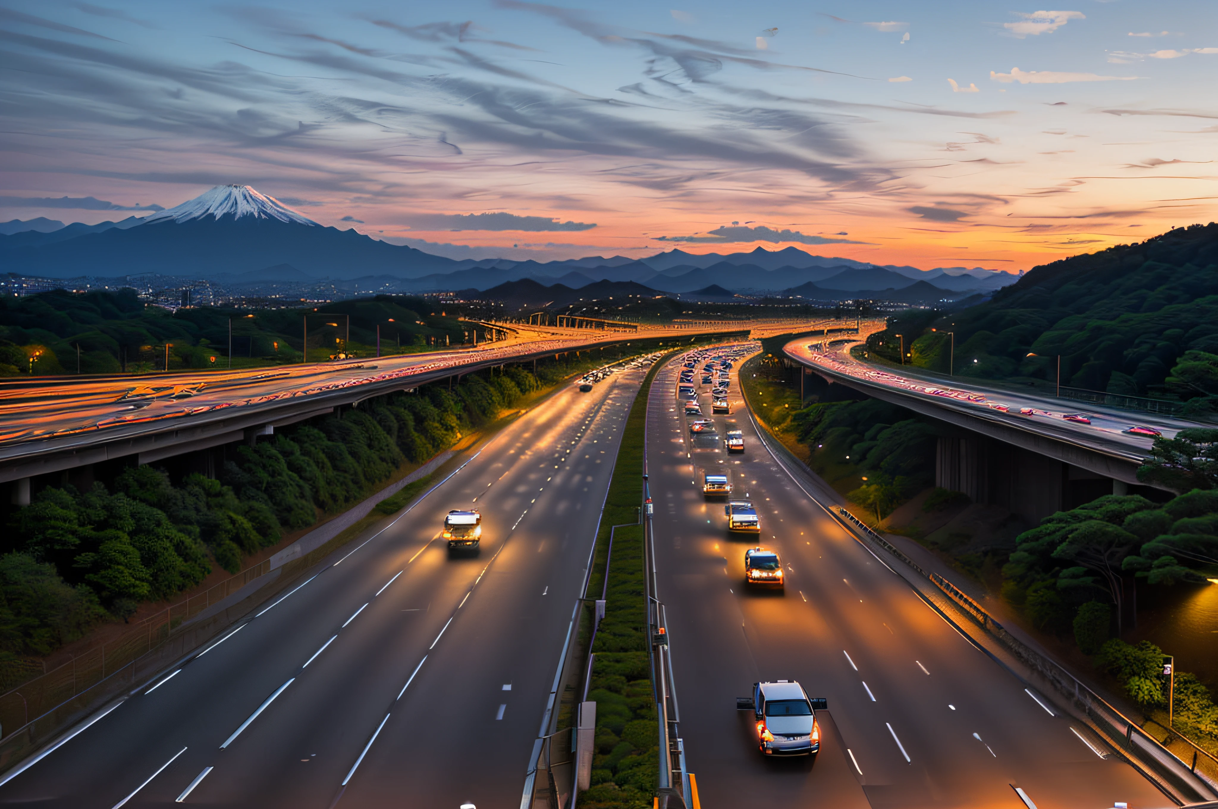 Road Highway Truck Shin-Tomei Expressway Road Automobile Car Drive Japan Transportation Highway Asphalt Shizuoka Driving Scenery Travel Traffic Driving Traffic Driving Cars Straight Dusk Sunny Evening Transportation Transportation Tokai Sunset Infrastructure Mountain Transportation Transportation --auto