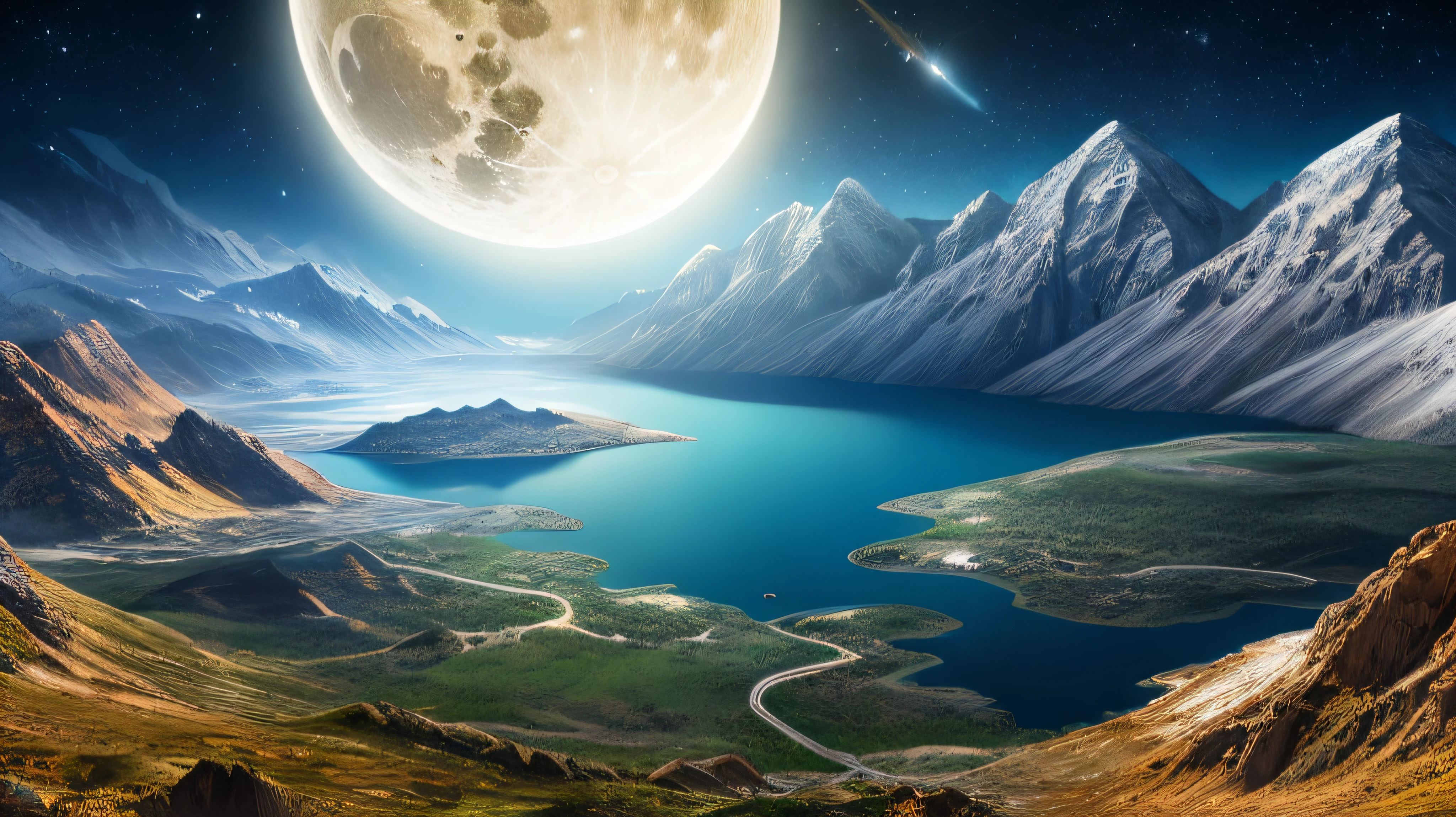 Masterwork, best quality, ((salar)), 4K, 8K, style, masterpiece, stars, river, ((ultra-detailed)), outdoor, night, nature, (stars, moon), shadows, contrast, clear sky, (style, (film grain: 1.3), (warm tone, warm tone): 1.2), cinematic light, side lighting, ultra high res, (best shade), RAW, walking, backside