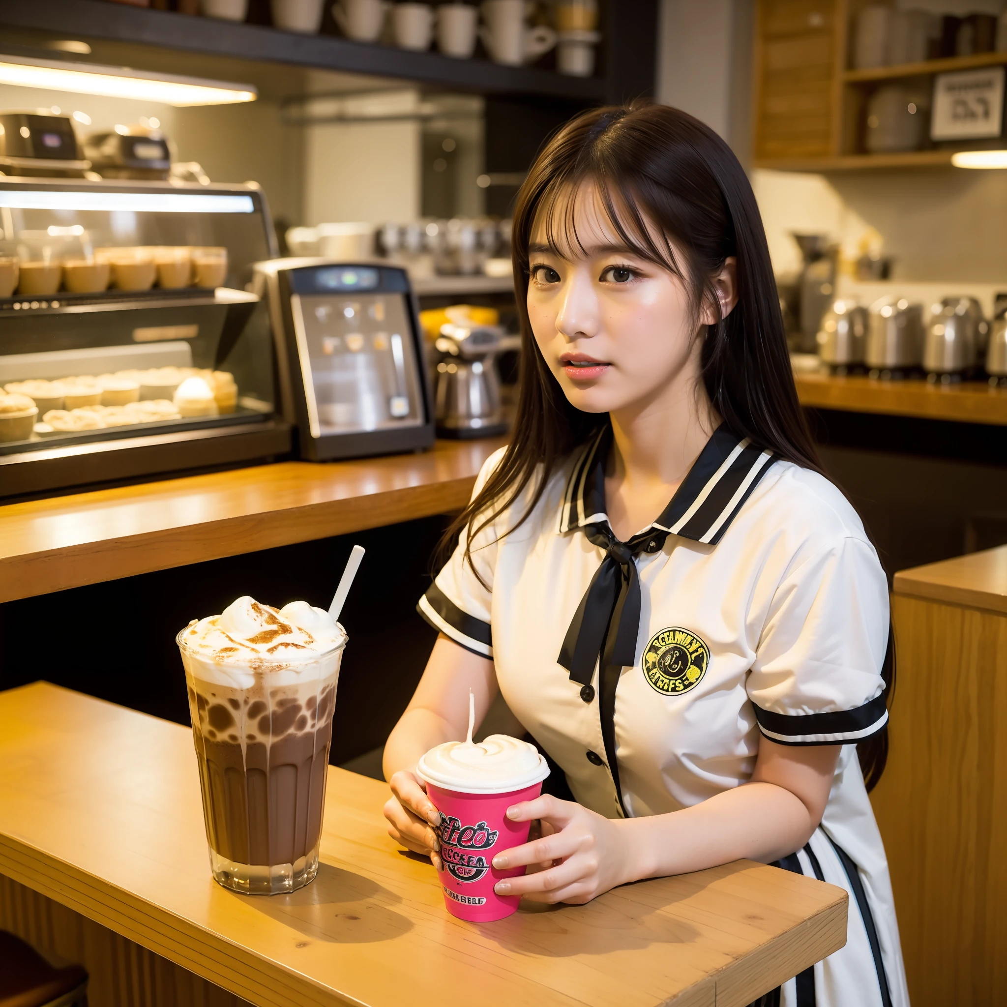 Showa retro coffee shop, high school girl, retro cream soda