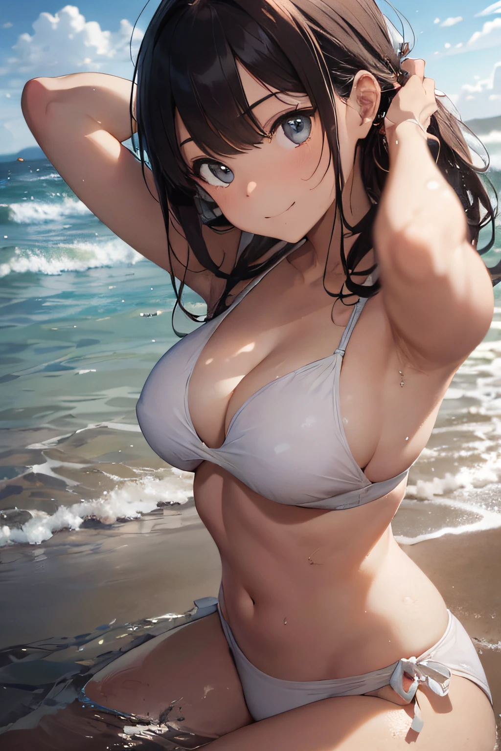 High resolution,
One beautiful cat-eared young woman,
(soft saturation: 1.3), (fair skin: 1.2),
(ultra-detailed background, detailed background), bokeh,
Portrait of smiling girl breaking. When viewed from the front, the composition is symmetrical.
Look straight at you with serious eyes and break
white swimsuit, white bikini, middle breasts,
outdoor, sea surface, sky, sunshine, summer beach, sand,
strong light, front light,
(Teenager: 1.3), (Cowboy Shot: 1.2), Break
angle from the front,
Look at the viewer,
Dynamic Pose,
Sitting on the beach
Wakame, wakame, wakame, wakame, wakame, wakame, wakame,