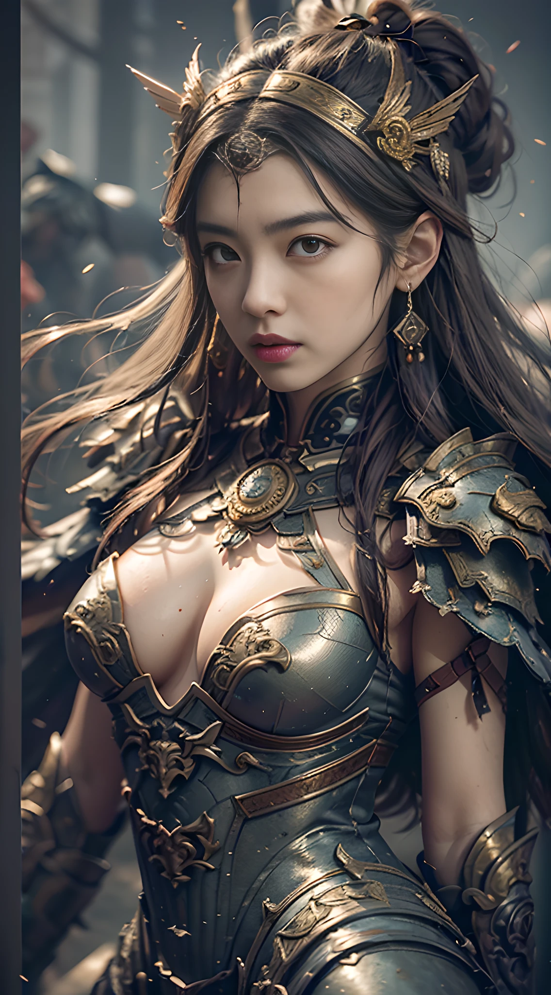 A Chinese sinister girl, seven-doppelganger shot, (Oriental Ancient Battlefield: 1.2), (weapon in hand: 1.2), vampire fangs, extreme quality, Cg unity 8k, super delicate, background blur, full depth of field, HDR high dynamics, real restoration, intricate and extreme detail, perfectly presenting the style of midjourney art. realistic, elegant, goddess, surrealism, high detail, supremacy, cinematic lighting, ray tracing, shadow, uhd, retina, masterpiece, ccurate, anatomically correct, textured skin, super detail, high detail, high quality, high quality, award-winning, best quality, high resolution, 1080P, 16k, 8k, 4K, HD
