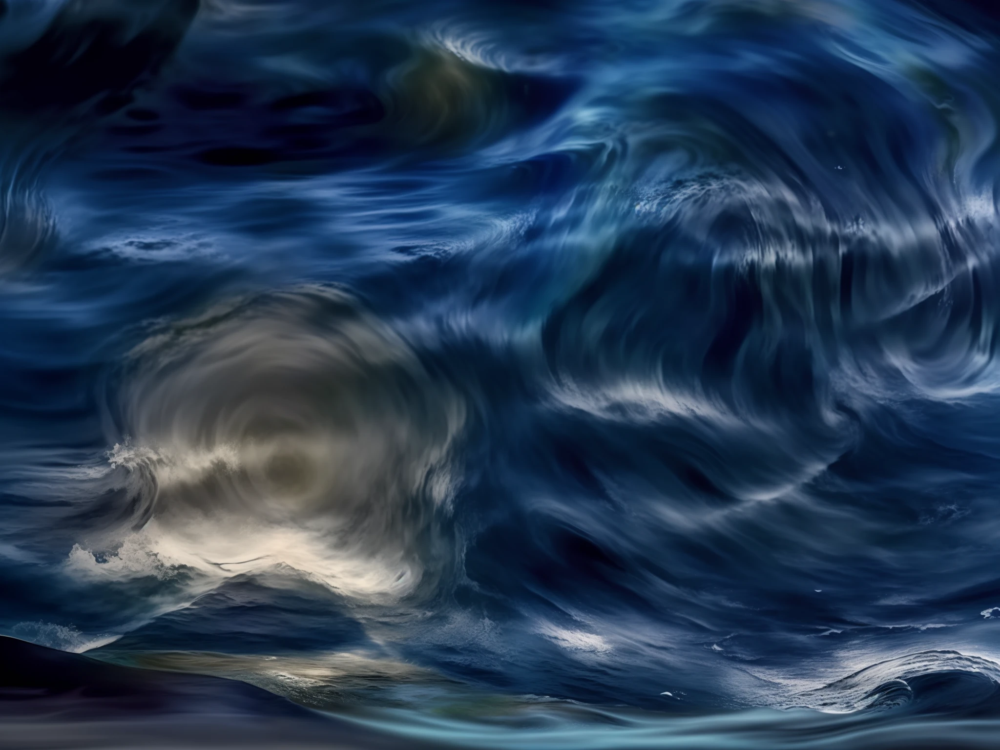 there is a digital painting of a wave in the ocean, primordial waters, swirling water cosmos, swirly lunar ripples, rippling water, rippling, swirly ripples, rippling fabric of reality, water art photoshop, wavy water, photoshop water art, water swirling, swirly liquid ripples, swirly magic ripples