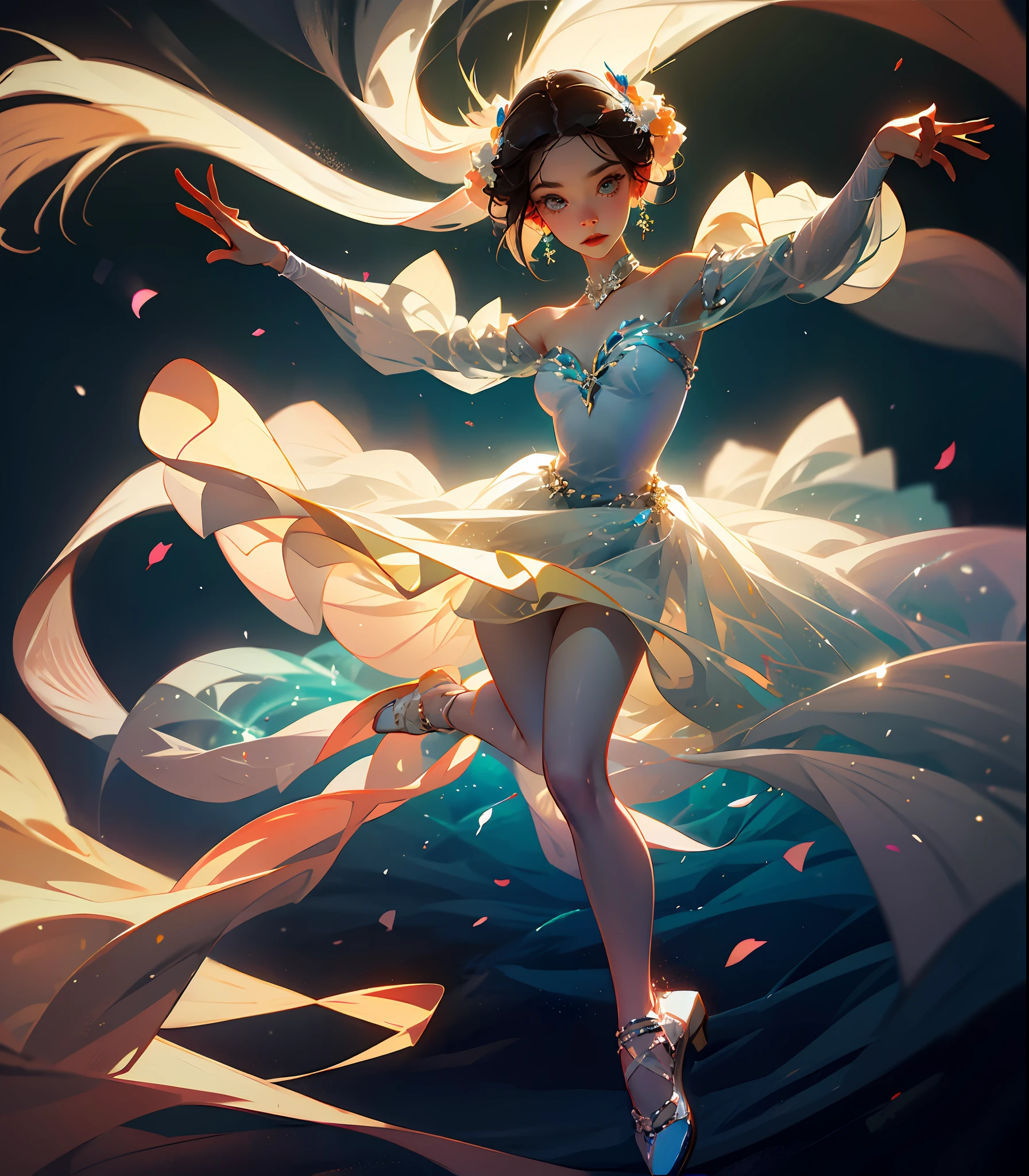 In this ethereal portrayal, a young ballerina gracefully dances, her delicate form adorned in a tastefully revealing attire. Every movement is a mesmerizing expression of artistry, as her lithe body effortlessly glides through the air. The elegance of her pose and the purity of her expression captivate the audience, evoking a sense of awe and admiration. This exquisite image celebrates the beauty and grace of ballet, transcending the boundaries of clothing and embracing the essence of artistic expression. --auto