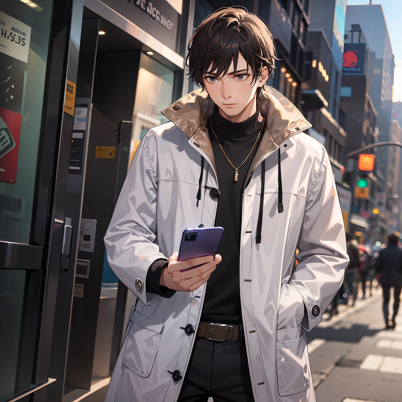 (A man in a casual coat holding a cell phone 1.3)
(Mobile interface 1.3)
(Send Message 1.4)