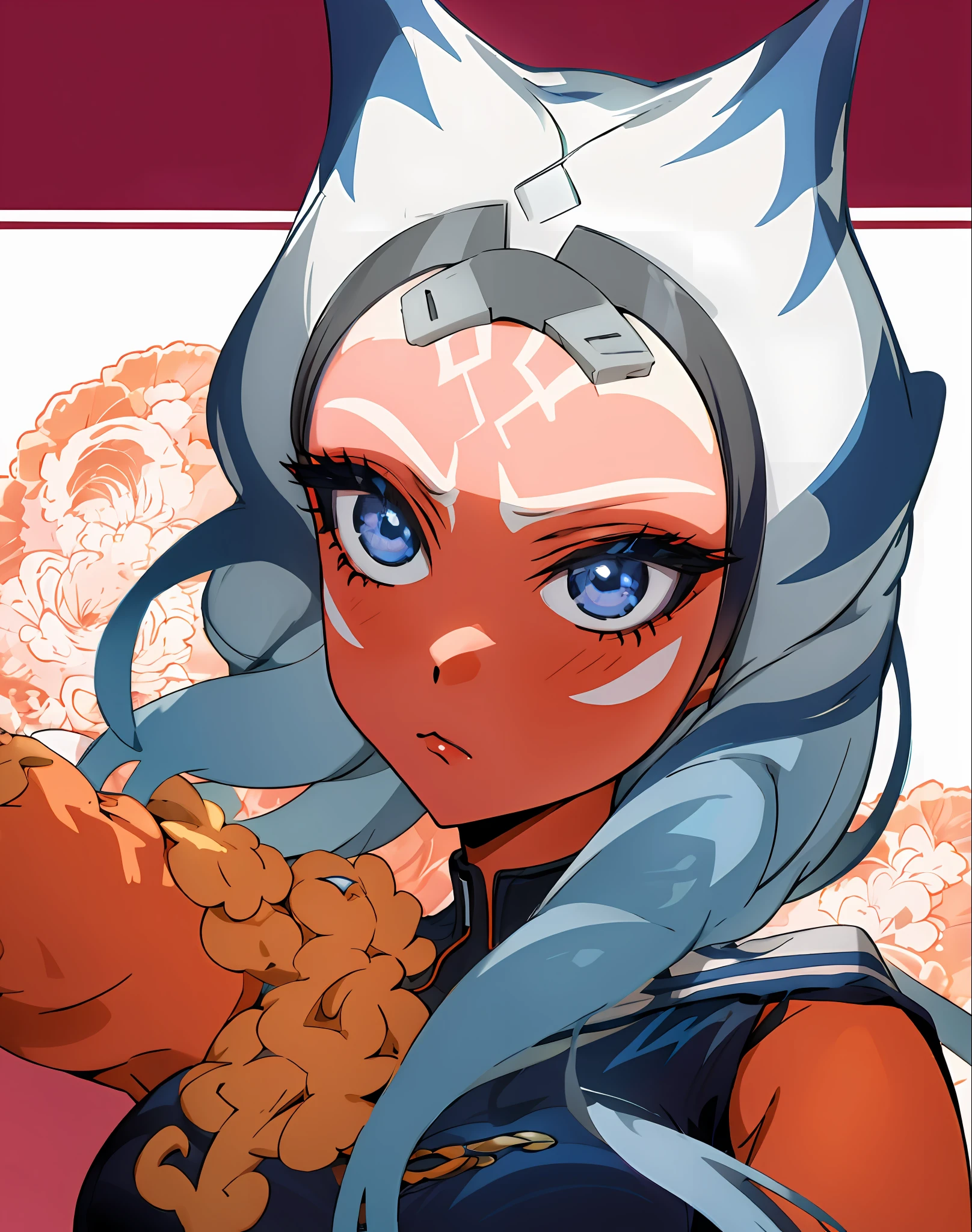 1girl, blue eyes, orange skin, tentacle hair
bisquedoll anime style