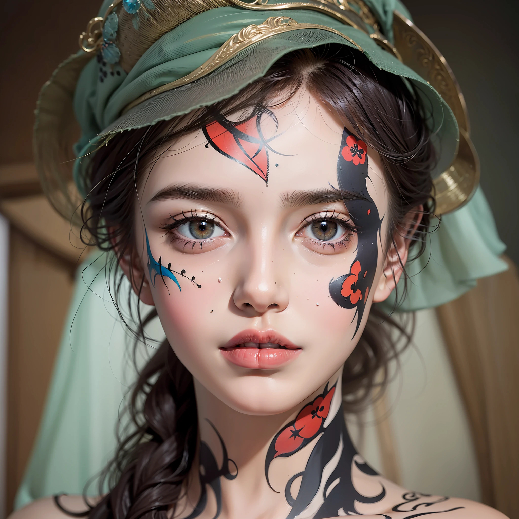 Mixed Media Artist: Using the body as a canvas, he expresses art that combines different media, such as painting, photography, and texture. Through art and decoration drawn on the body, we pursue unique expression. Close-up of face. From the front.