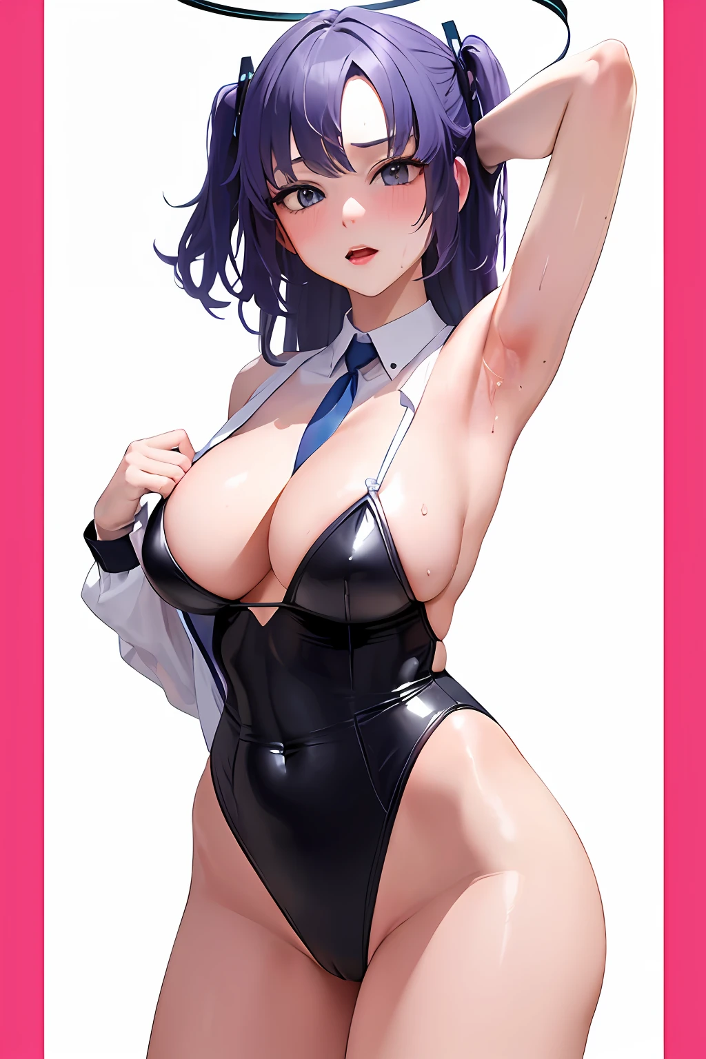 (((Masterpiece, Top Quality, Best Quality, Official Art, Beautiful and Aesthetic: 1.3))), (1 Girl: 1.5), Very Detailed, (((((Sexy)))), Supreme Detailed, ((Leotard)))), (Shiny Skin), (Many colors: 1.1), (Big)))), Large breasts, Light areola