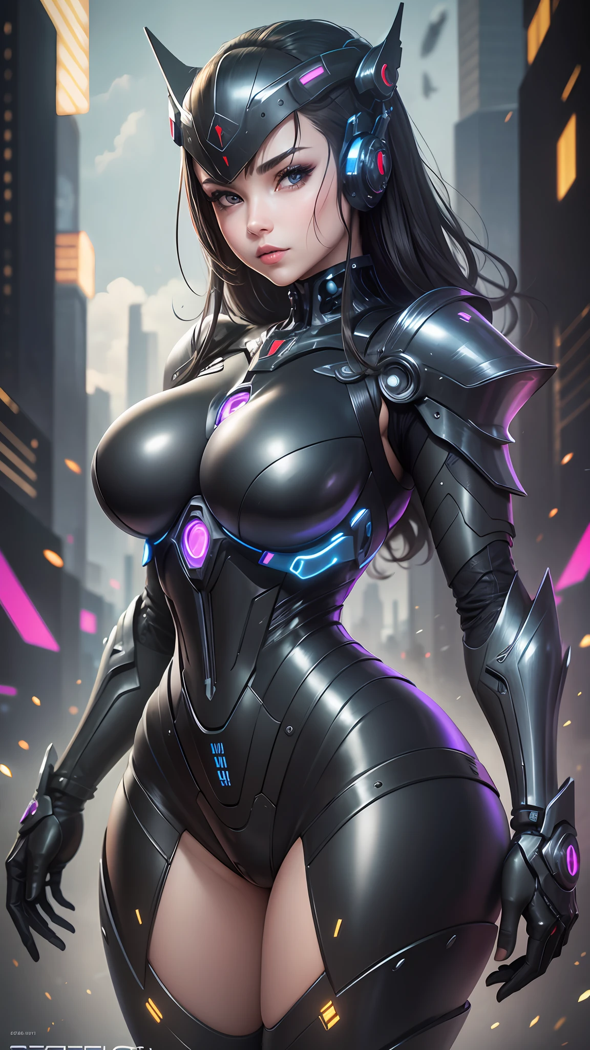 araffed woman in a black leather suit posing for a picture, cybersuit, cybersuits, stunning armor, thicc, cosplay, armor girl, girl in mecha cyber armor, pvc armor, thick armor, beautiful armor, oppai cyberpunk, black shiny armor, cyber suit, biomechanical oppai, perfect anime cyborg woman, cyberpunk suit --auto --s2
