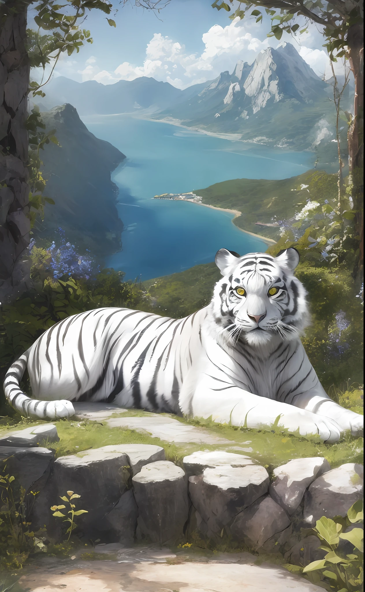 Mountain and sea scripture art, white tiger