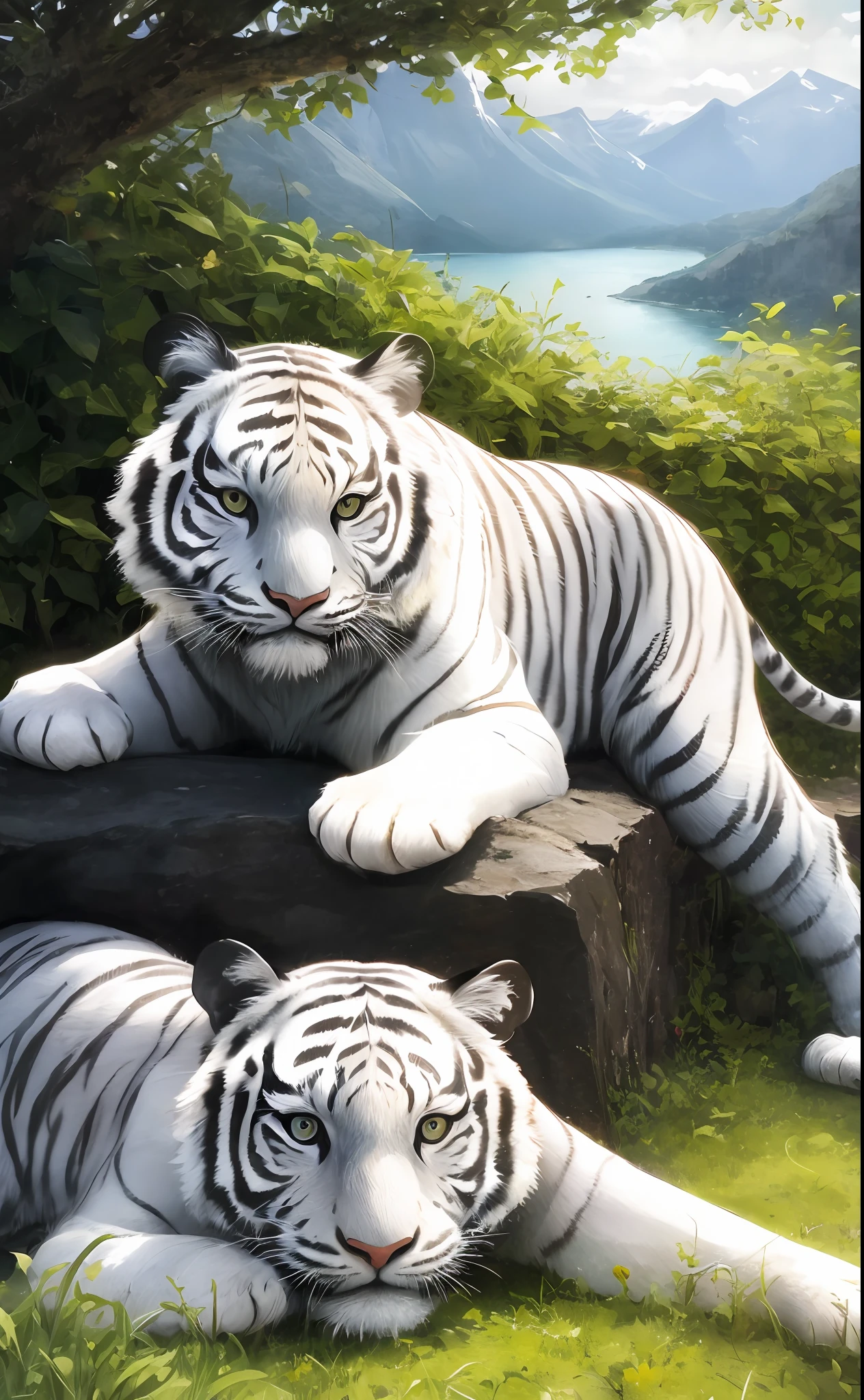 Mountain and sea scripture art, white tiger