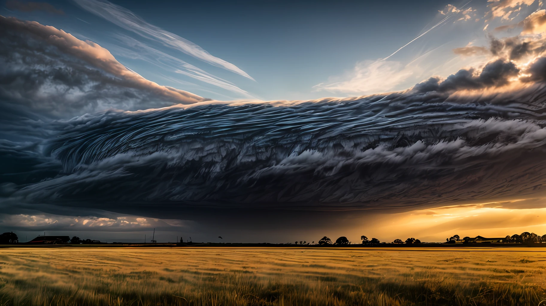 ((Masterpiece)), ((Best Quality)), ((Ultra Detailed)), (Amazing:1.1), Beautiful, Nature, Sky and Ground, Gale, Wind Blowing, Line Cloud, Light Shooting Out of Clouds, In Lush Landscape, Award Winning Photo, Toshiba PDR M70 Boo