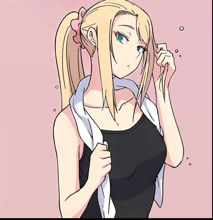 a cartoon girl with long blonde hair and a black top, blonde anime girl with long hair, marin kitagawa fanart, in an anime style, anime girl named lucy, rei hiroe, female anime character, anime character, (anime girl), junko enoshima, loli in dress, with a ponytail, she has blond hair, rin, in anime style