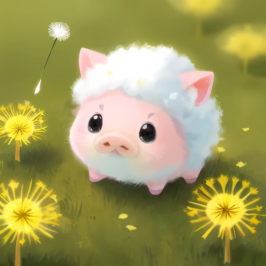 Best quality, (masterpiece:1.1576), (high resolusion:1.2155),(ultra detailed 8k art:1.05),  kawaii,  (fluffy), cute, (micro pigs:1) , deformation, multiple Kawaii pigs, out door, lots of micro sized pigs, downy hair, dandelion fluff