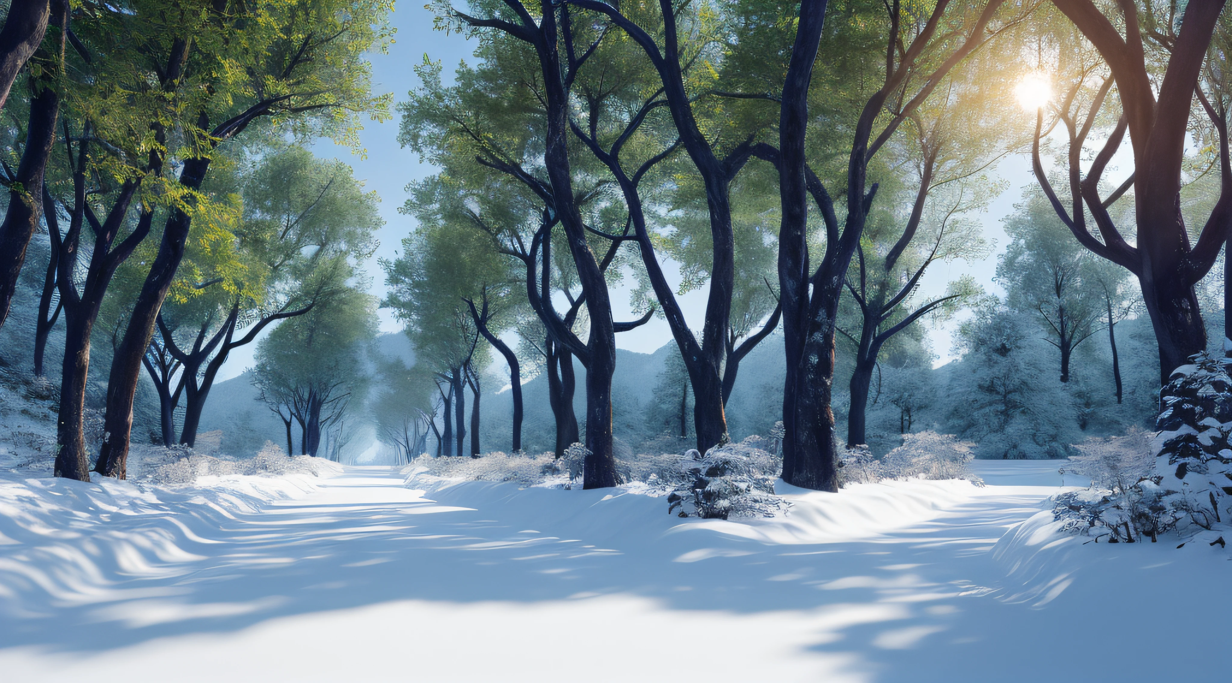 masterpiece, best quality, high quality, extremely detailed CG unity 8k wallpaper, The vast and quiet taiga stretches to the horizon, with dense green trees grouped in deep harmony, as the fresh breeze whispers through their leaves and crystal snow lies on the frozen ground, creating a stunning and peaceful landscape, Bokeh, Depth of Field, HDR, bloom, Chromatic Aberration ,Photorealistic,extremely detailed, trending on artstation, trending on CGsociety, Intricate, High Detail, dramatic, art by midjourney