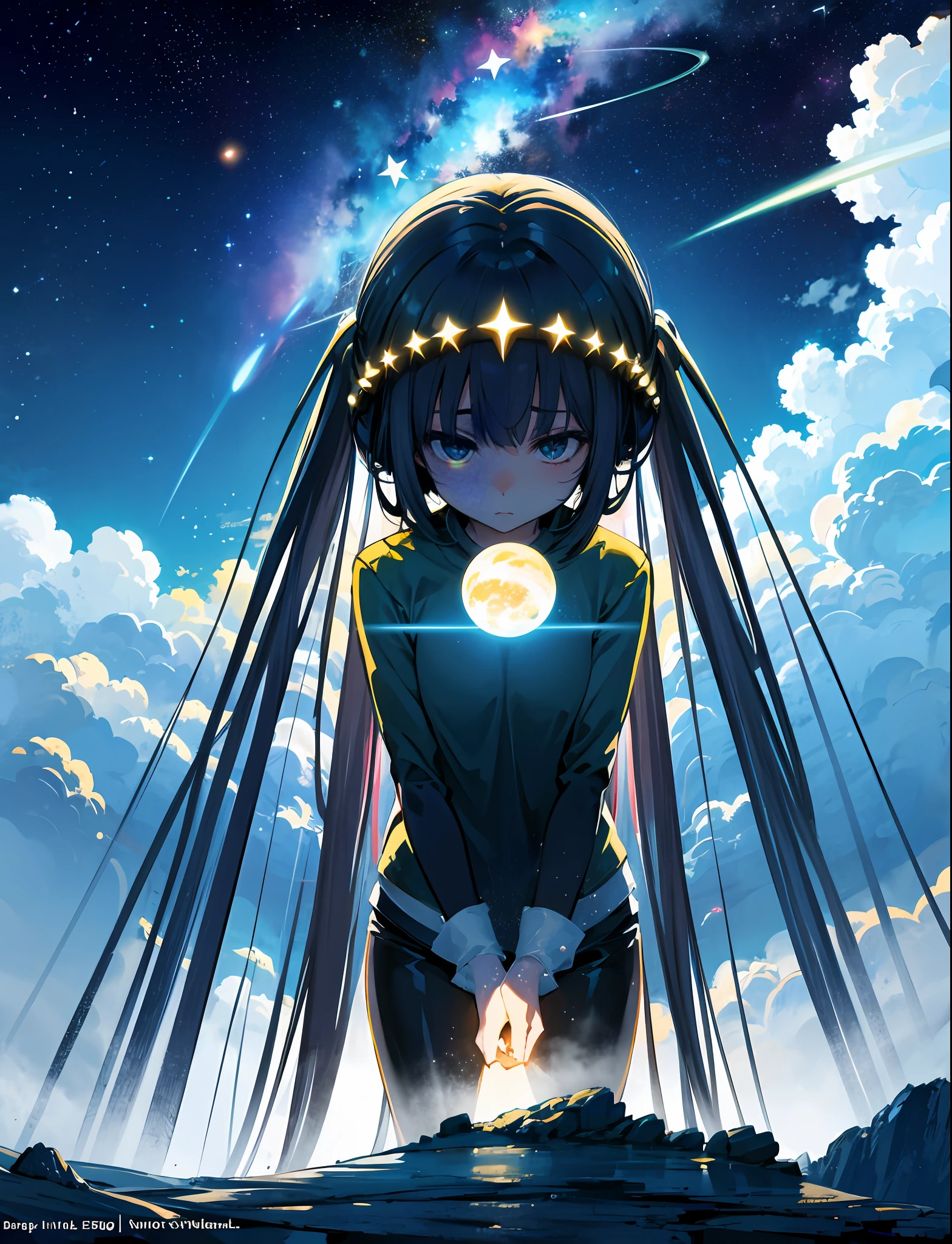 Masterpiece, neon stars, magic around, god, truth, anticipation, depth, insight, understanding, mountain, galactic lush translucent clouds, spectrum, panorama, star cycle, cycle, round eye, planet, earth, truth, knowledge, power, energy, top of the world
