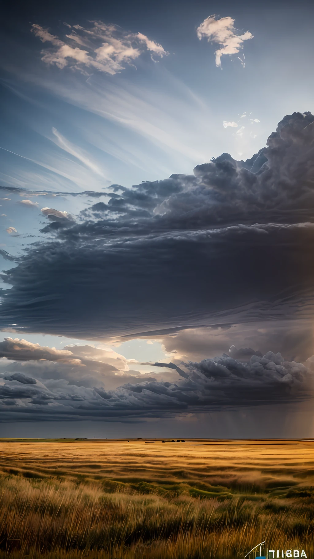 ((Masterpiece)), ((Best Quality)), ((Ultra Detailed)), (Amazing:1.1), Beauty, Nature, Sky and Prairie, Gale, Windblown Wind, Line Cloud, Light Shot Out of Clouds, In Lush Landscape, Award Winning Photo, Toshiba PDR M70 Boo