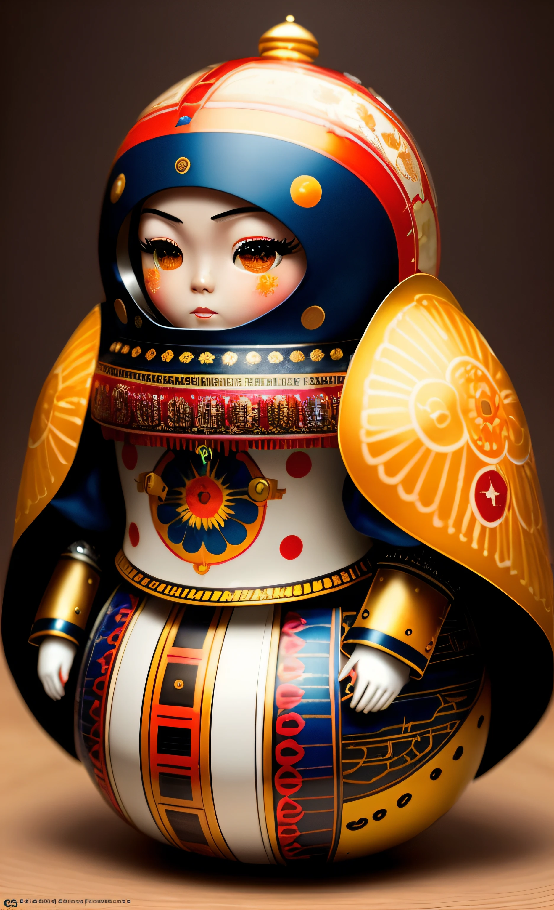 there is a doll that is sitting on a table, pop japonisme 3 d ultra detailed, toy art, art toy, the mekanik doll, behance art, art toys collectible figurine, adorable digital painting, behance. high detail, beautiful robot character design, art toys, @ zbrush, cute detailed digital art, stunning digital illustration, artdoll
