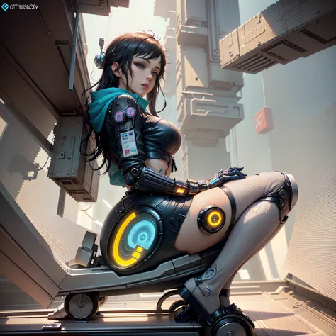 perfect anatomy, cymetry, sitting on a futuristic motorcycle.