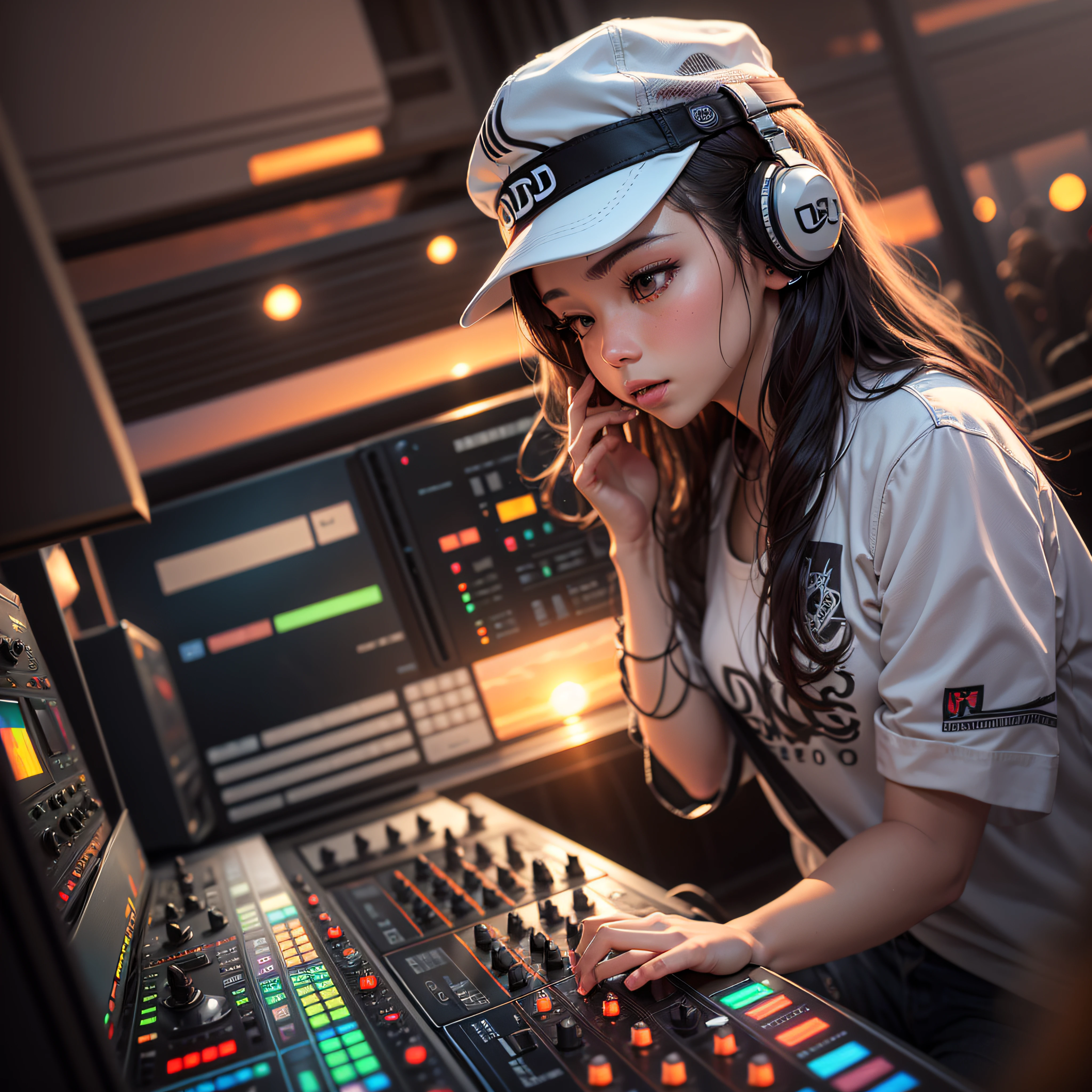 DJ, SUNSET, MUSIC PRODUCTION, DETAILED, CAP WHITE, BLACK