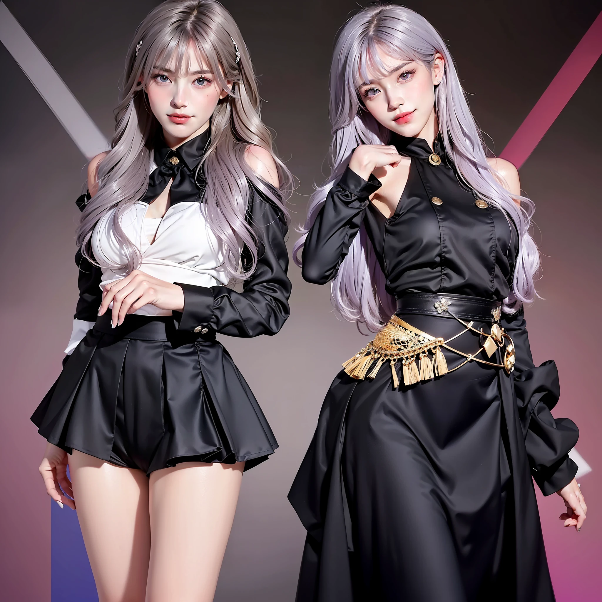 1girl,beautiful vintage color, instagram (photorealistic, high resolution:1.4), ((puffy eyes)), looking at viewer, , full body (8k, RAW photo, best quality, masterpiece:1.2), (realistic, photo-realistic:1.37),(sharp focus:1.2), professional lighting, photon mapping, radiosity, physically-based rendering, (pale skin:1.2),(small breasts:1.2), looking at viewer, (middle hair:1.5), portrait, purple eyes, (sliver hair:1.1),bangs, (simple background:1.4), solo, upper body, realistic,(masterpiece:1.4),(best quality:1.4),(shiny skin),fashi-girl,makeup,smile(skinny,closed mouth,shy :1.3) ,(standing,black Stewardess uniform,Necromancer:1.1),medium bust,sexy pose