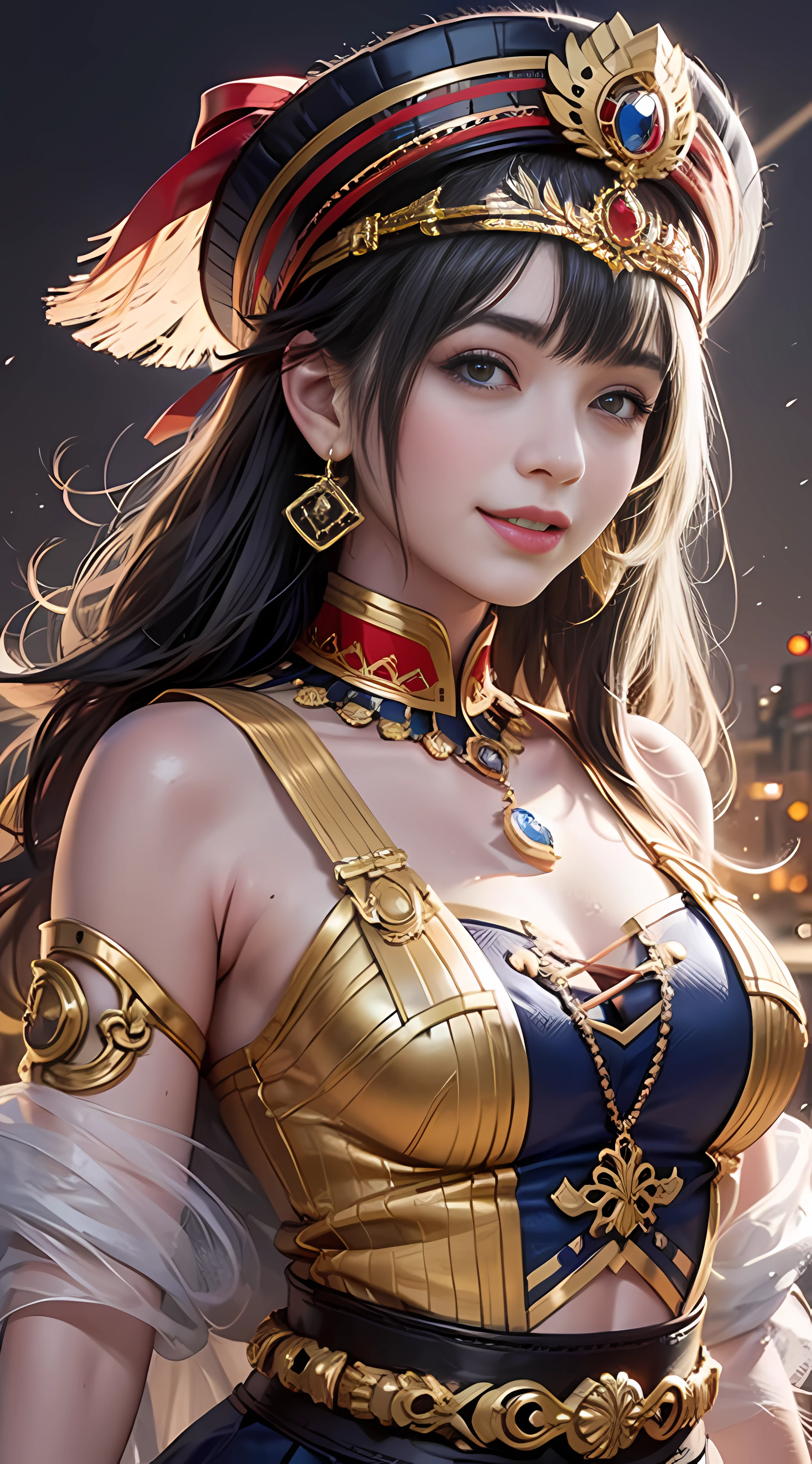 Super high quality, 8K, upper body, don't leak fingers, , no hat, 1 girl, smile, solo, white and tender skin, ethnic minority clothing, upper body, close-up, hd