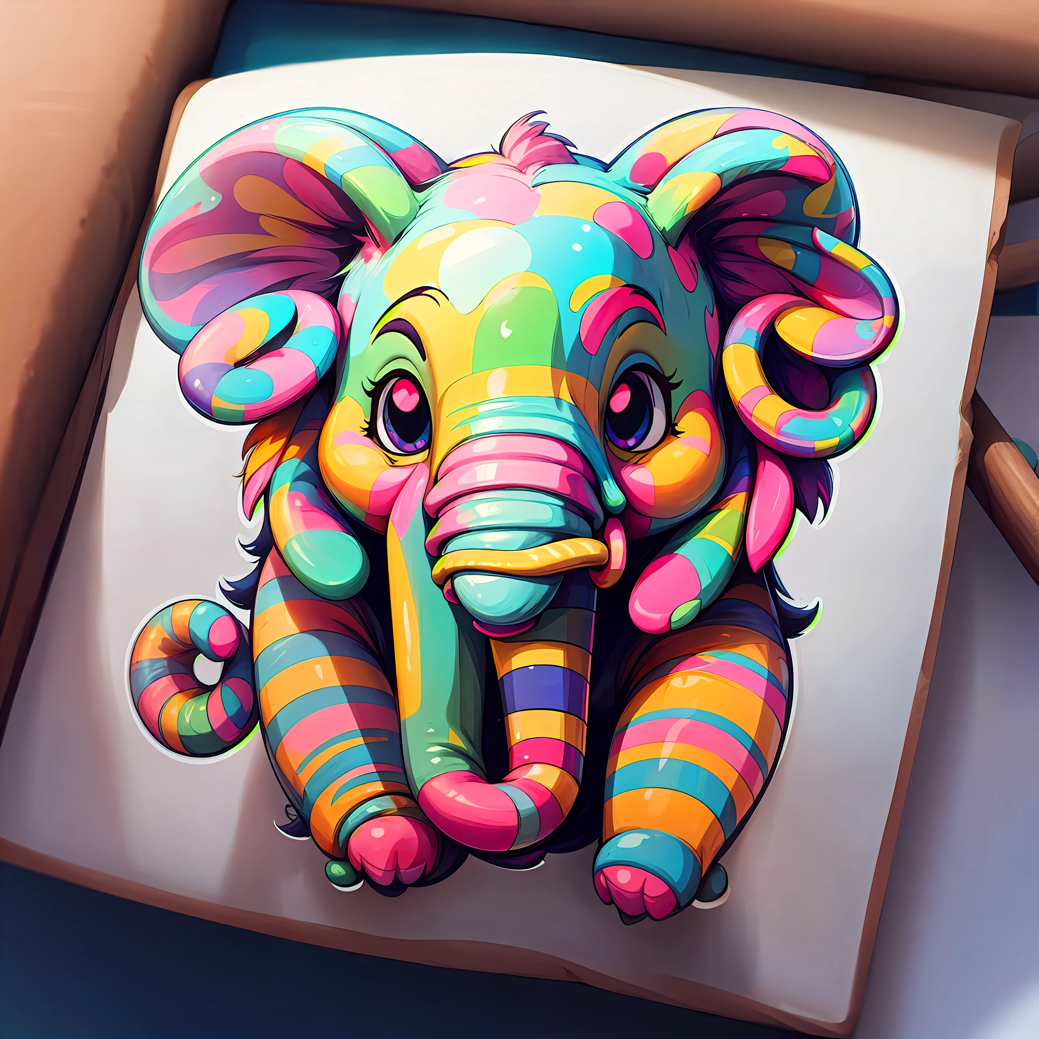 sticker happy colorful elephant wearing headohones kawaii outline vector white background --auto --s2