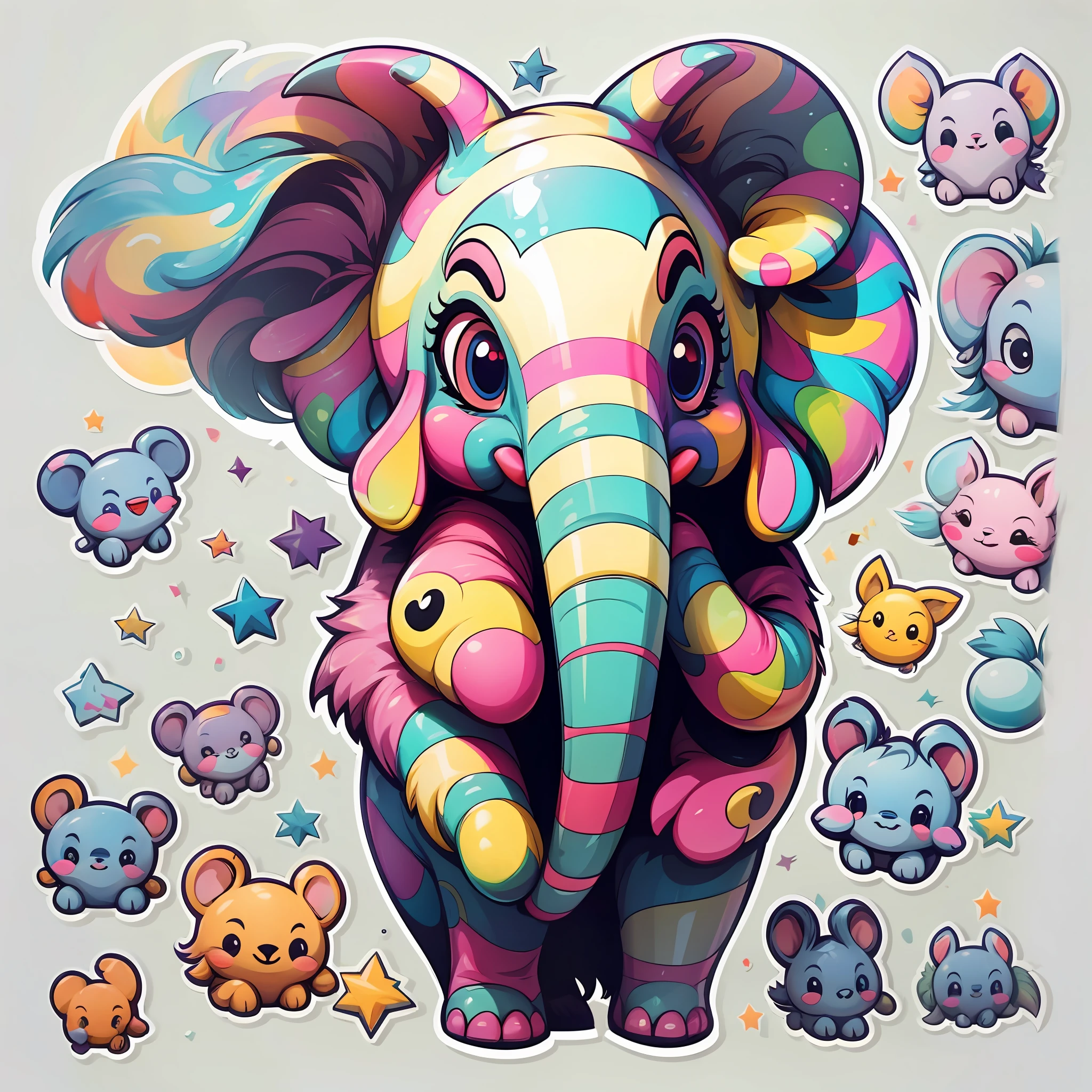 sticker happy colorful elephant wearing headohones kawaii outline vector white background --auto --s2