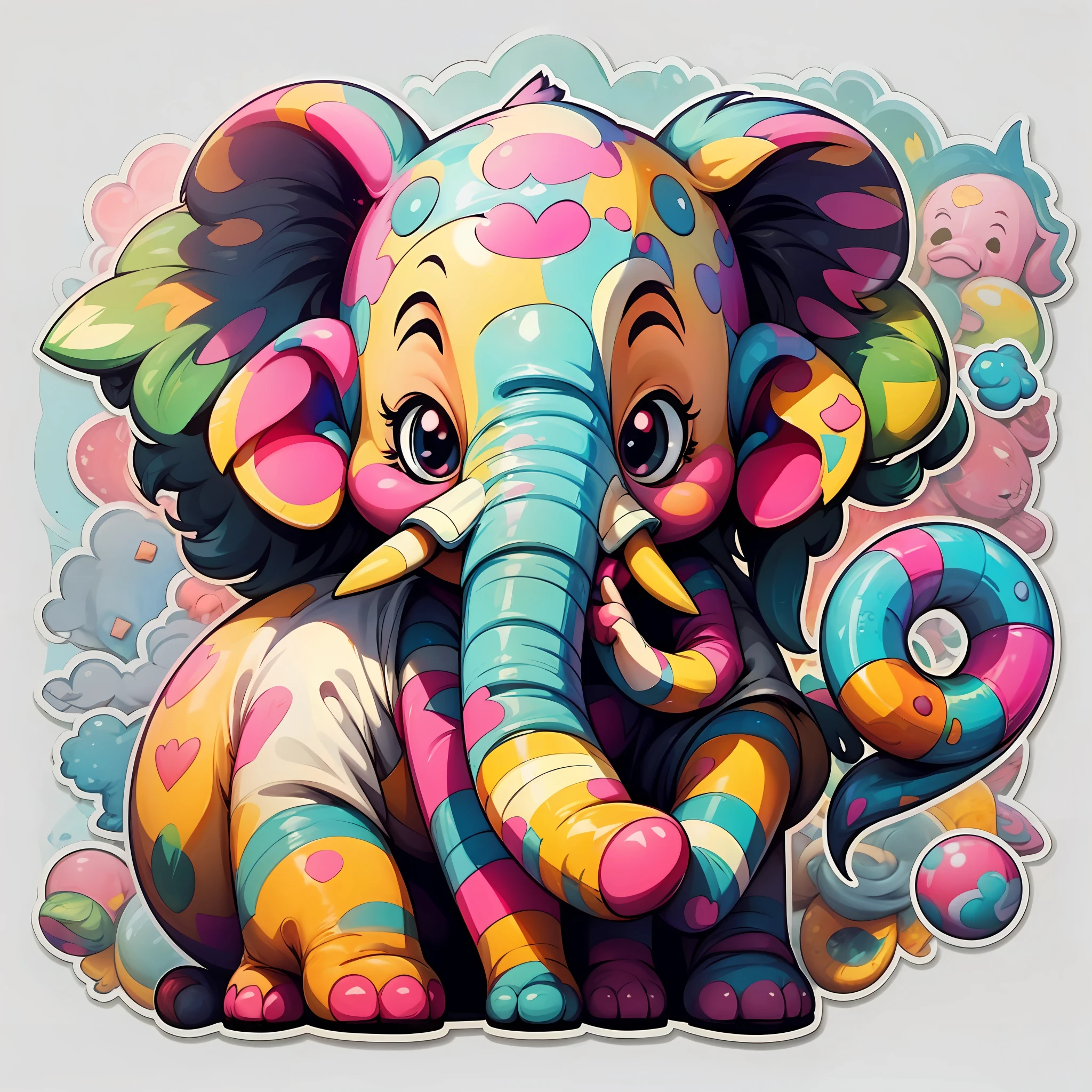 sticker happy colorful elephant wearing headohones kawaii outline vector white background --auto --s2