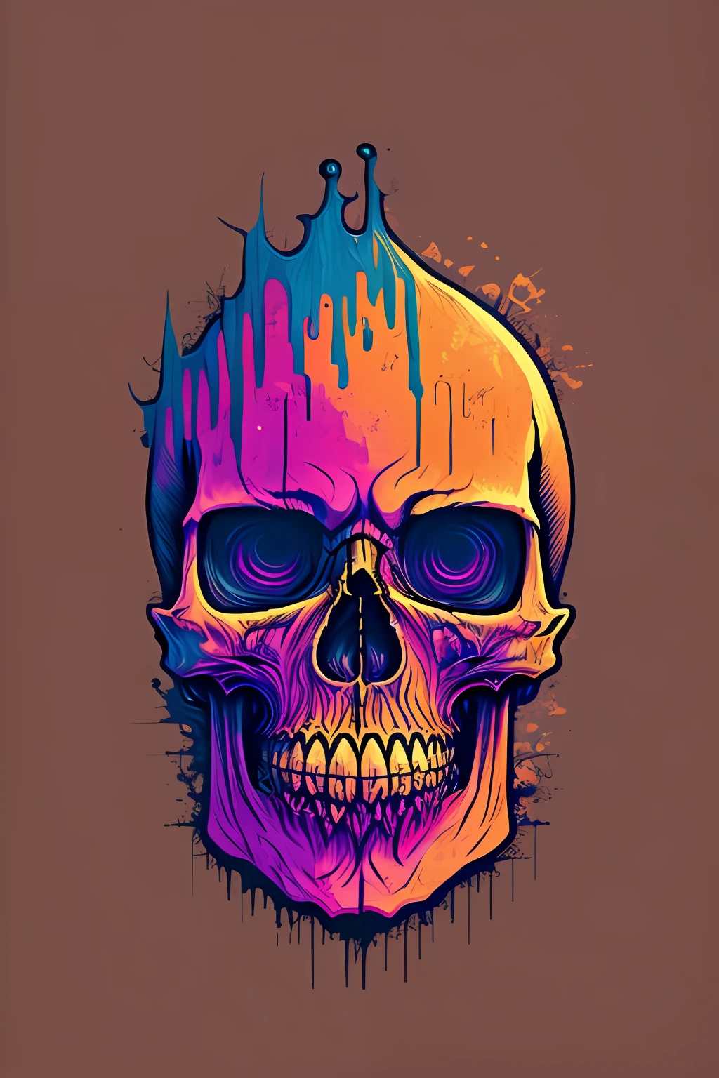 (a portrait of Cyberpunk Skull with colorful fluid l:1) ,  t-shirt logo in the style of tapered  fine outline,  orthographic-view, art on (empty background:1.4)Hands,