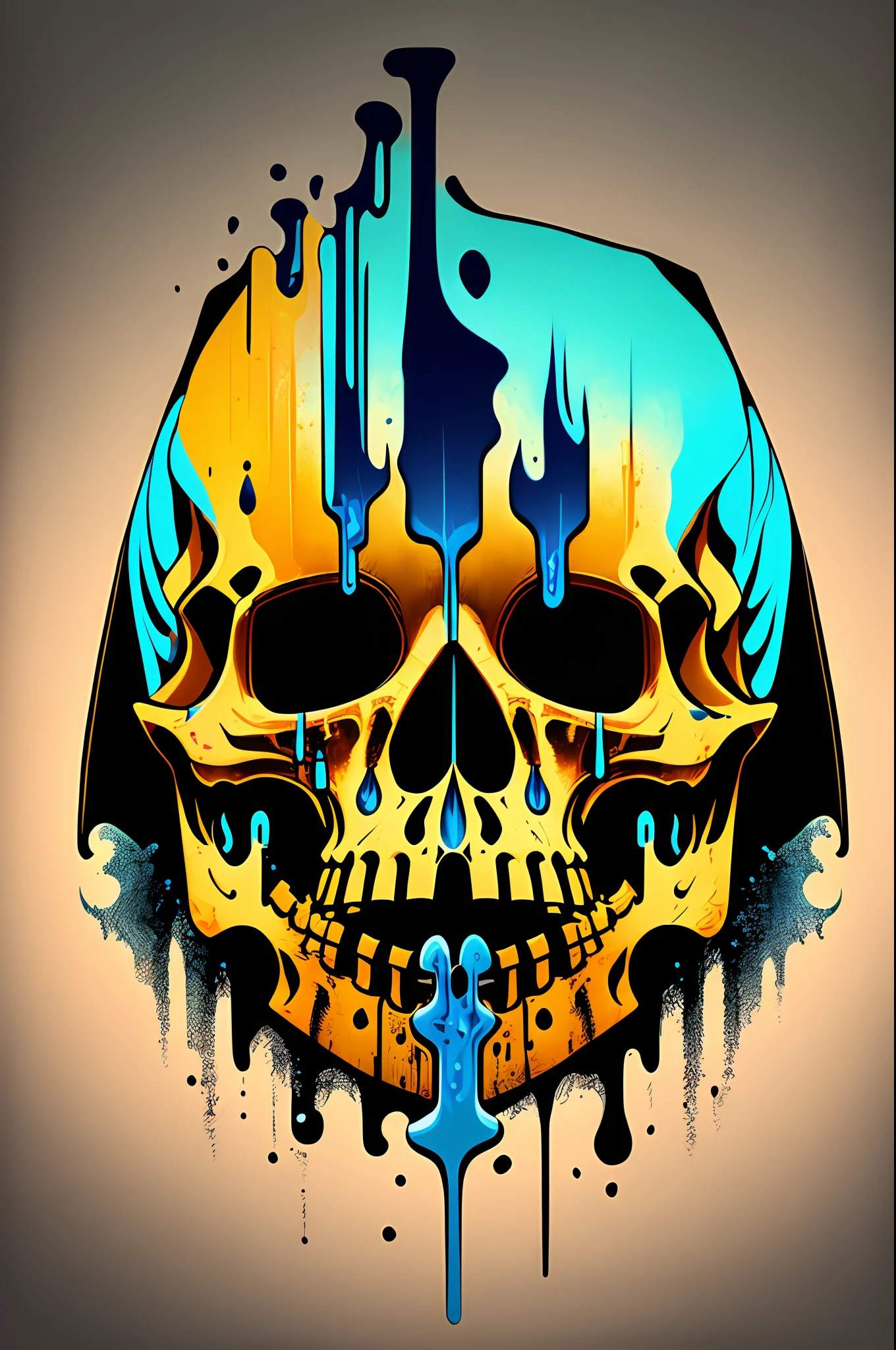 (a portrait of Cyberpunk Skull with colorful fluid l:1) ,  t-shirt logo in the style of tapered  fine outline,  orthographic-view, art on (empty background:1.4)Hands, --auto