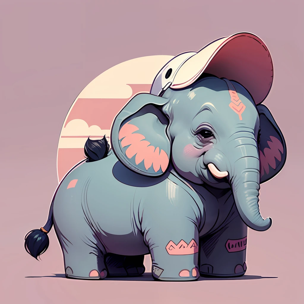 sticker happy colorful elephant wearing headohones kawaii outline vector white background --auto --s2