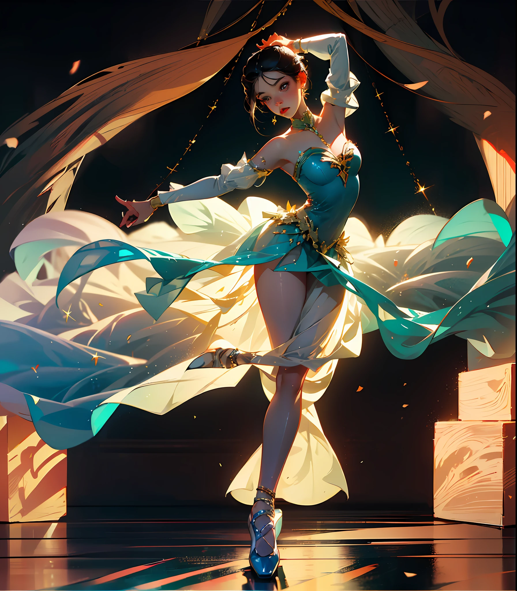 In this ethereal portrayal, a young ballerina gracefully dances, her delicate form adorned in a tastefully revealing attire. Every movement is a mesmerizing expression of artistry, as her lithe body effortlessly glides through the air. The elegance of her pose and the purity of her expression captivate the audience, evoking a sense of awe and admiration. This exquisite image celebrates the beauty and grace of ballet, transcending the boundaries of clothing and embracing the essence of artistic expression. --auto