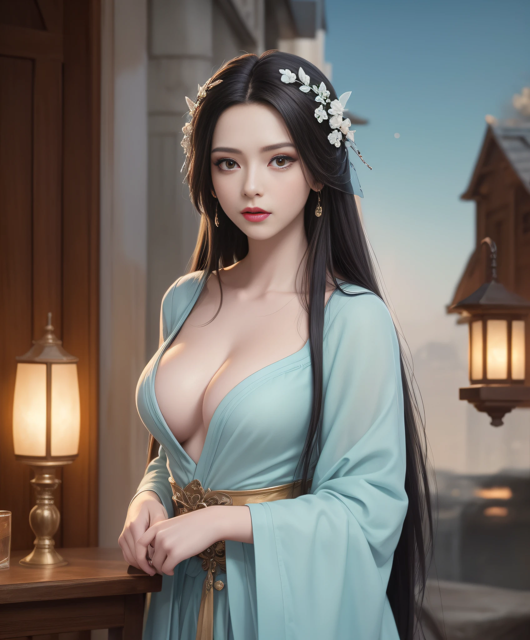 (Masterpiece, Big Tits,Best Quality, Rich Detail, Real Skin: 1.8, Realism: 1.3), (8k, RAW photo:1.2), Best Quality, Ultra High Res, Dramatic Angle, (fluttered detailed color splashs), (illustration), (((1 girl))), (Long hair), (rain:0. 9), (Headgear: 1.4), There is an ancient palace next to the girl, Hanfu, (emphasis), color ink painting, (splash color), splash color, (((colorful))), (sketch: 0.8), Masterpiece, best quality, beautiful painted, highly detailed, (denoising: 0.6), [splash ink], ((ink refraction)), (beautiful detailed sky), moon, highly, detailed, (masterpiece, best quality, extremely detailed) CG unity 8k wallpaper, masterpiece, best quality, super detailed), (garlic),