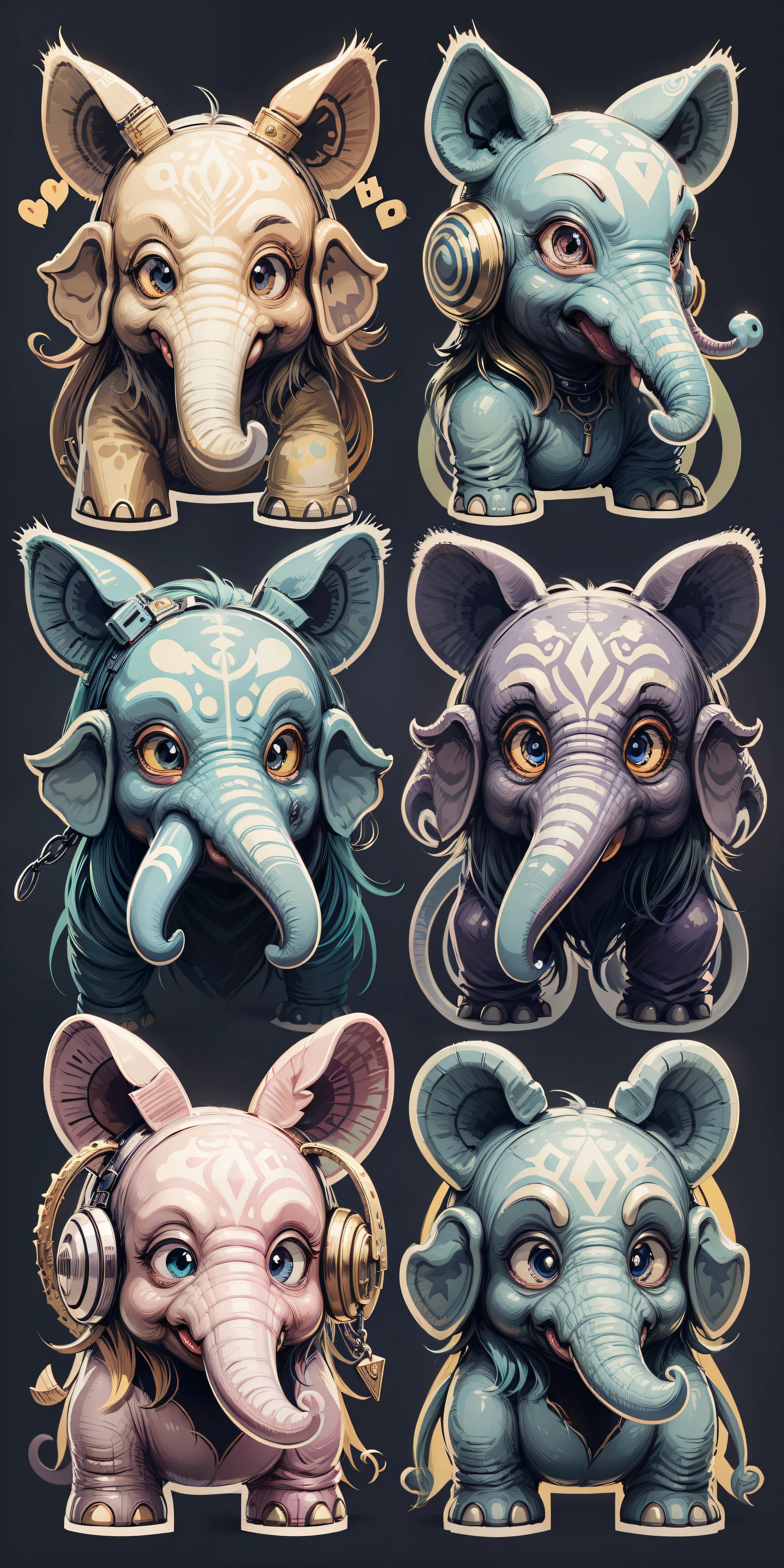 sticker happy colorful elephant wearing headohones kawaii outline vector white background --auto --s2