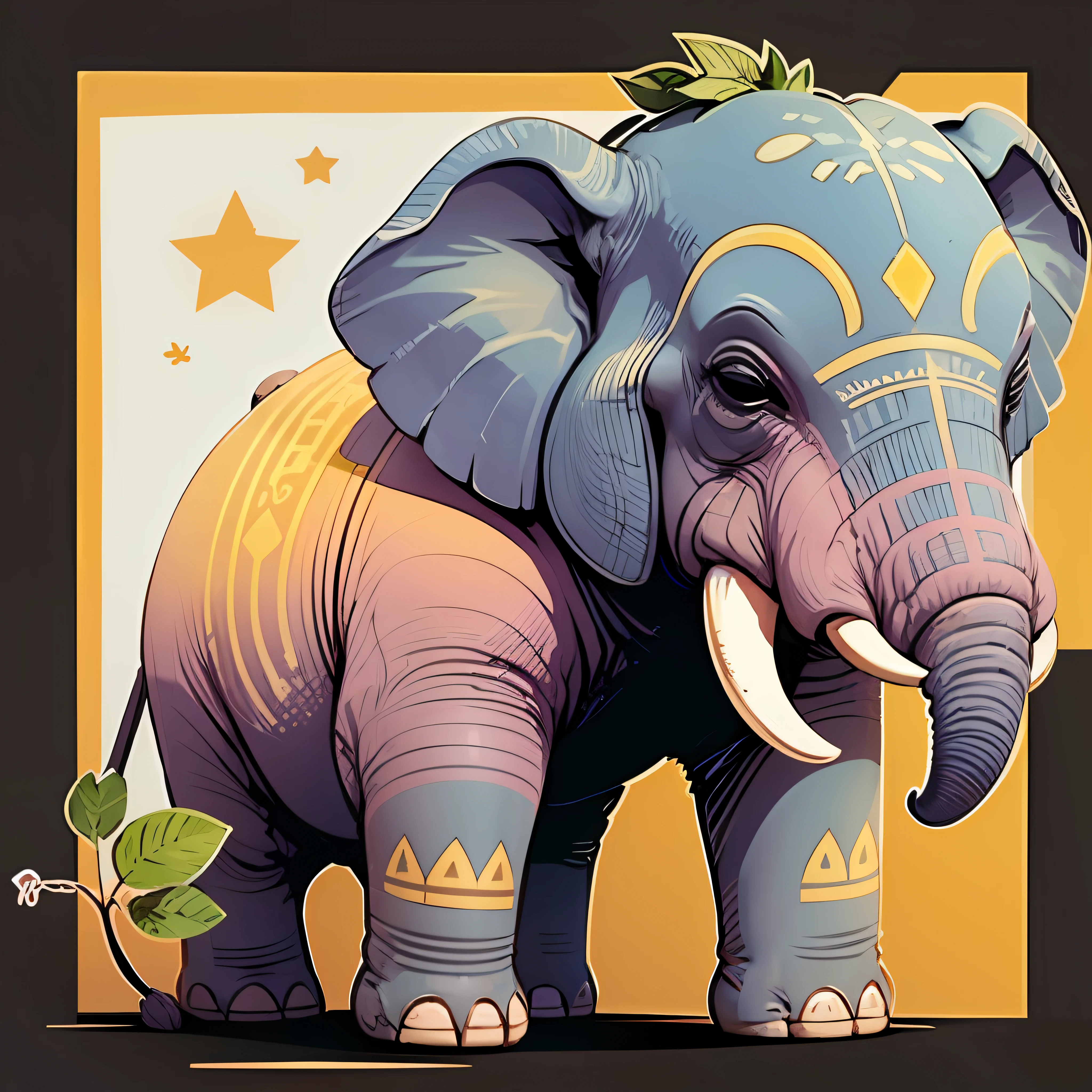 sticker happy colorful elephant wearing headohones kawaii outline vector white background --auto --s2