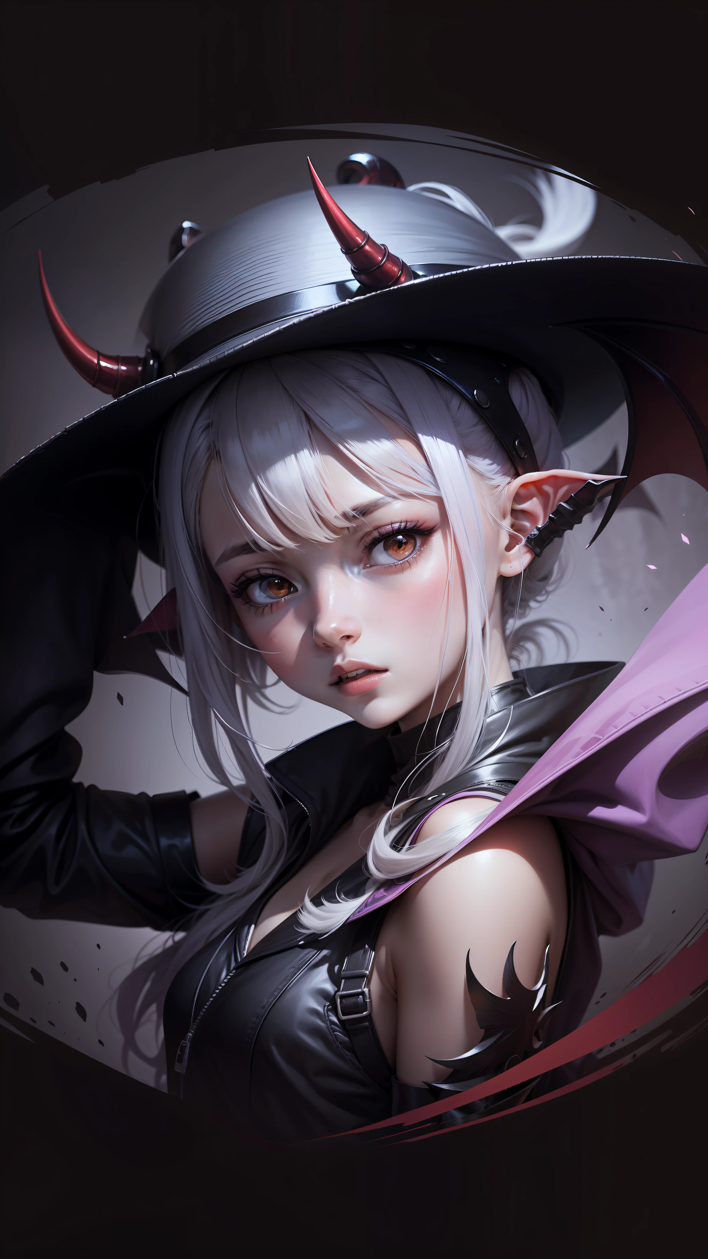 anime - style illustration of a 21-year-old woman with small demon horns