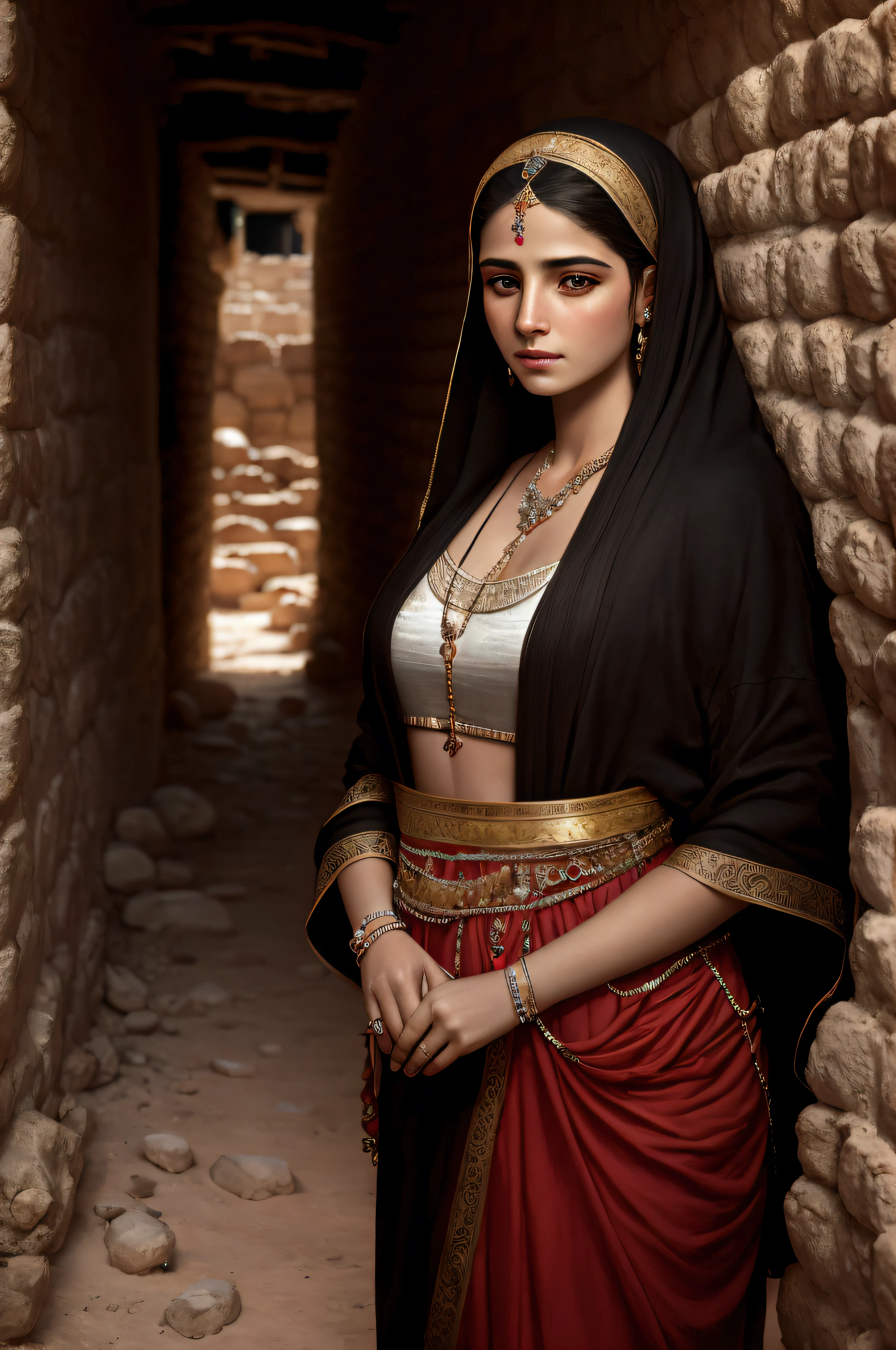 Beautiful prostitute Rahab resident of the ancient city of Jericho, as a real-life version of (/young woman/):1.2), (in an ancient world :1), by ultra realistic highly detailed intricate photorealistic style photography, ancient harlot