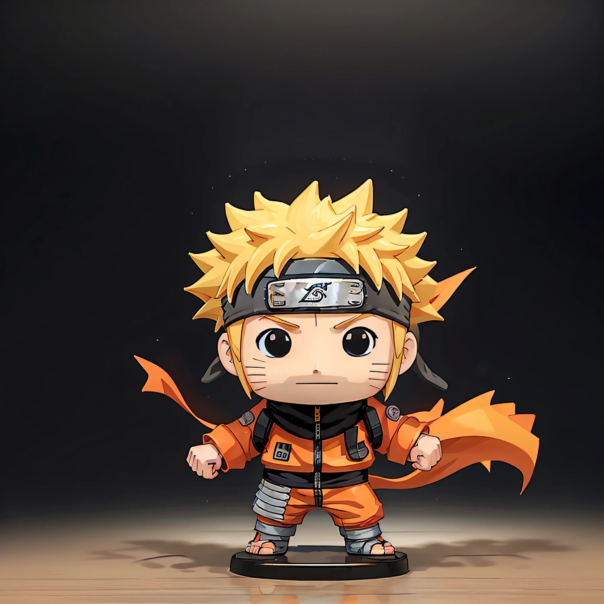 Funky pop Naruto figurine, made of plastic, product studio shot, on a white background, diffused lighting, centered，Yellow clothes，