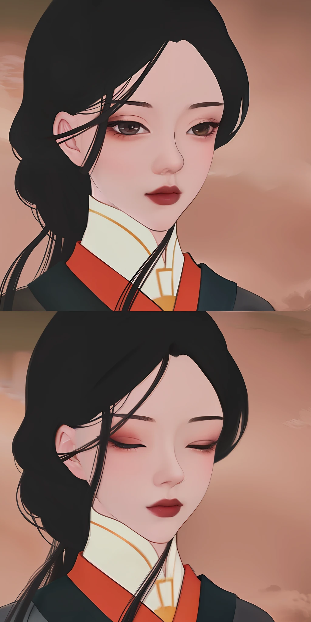 a close up of a woman with long hair and a red and white blouse, portrait of mulan, mulan, inspired by Chen Jiru, inspired by Mei Qing, inspired by Zhu Derun, classic disney mood, disney art style, inspired by Li Mei-shu, beautiful avatar pictures, beautiful character painting, art in the style of disney, disney character