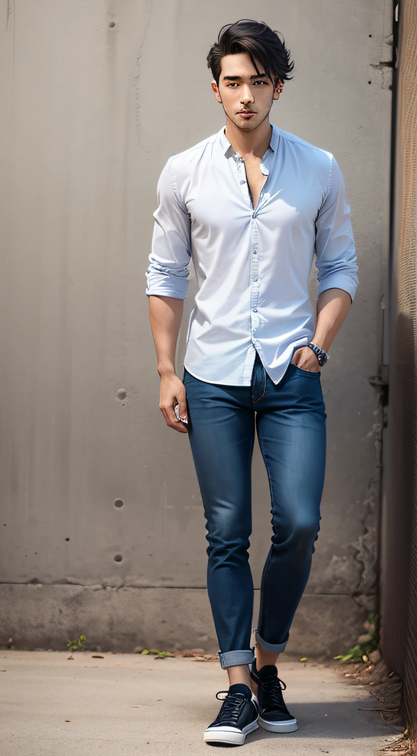 Cute man with simple clothes, shoes, jeans --auto