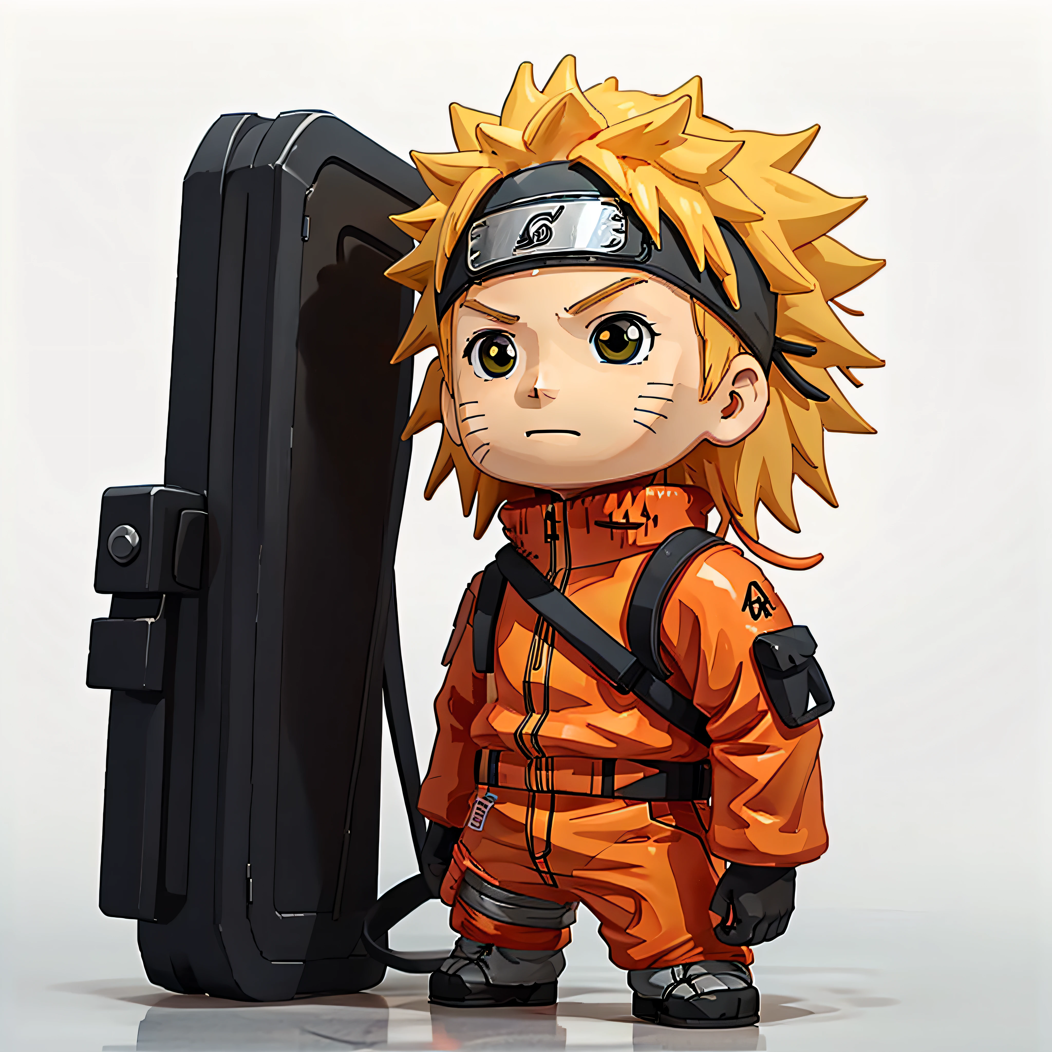 Funky pop Naruto figurine, made of plastic, product studio shot, on a white background, diffused lighting, centered,Yellow clothes,