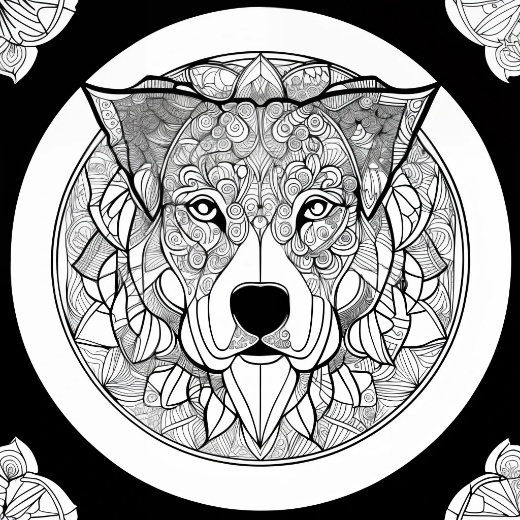 monochrome, adult coloring page, vectorization, mandala, dog image (Great Dane), white background, clean line art, fine line art
