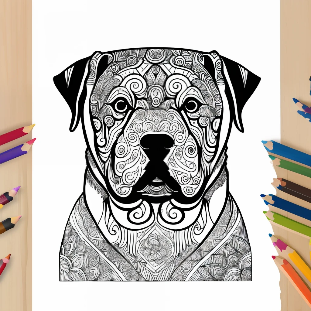 monochrome, adult coloring page, vectorization, mandala, dog image (Chinese Shar-Pei), white background, clean line art, fine line art