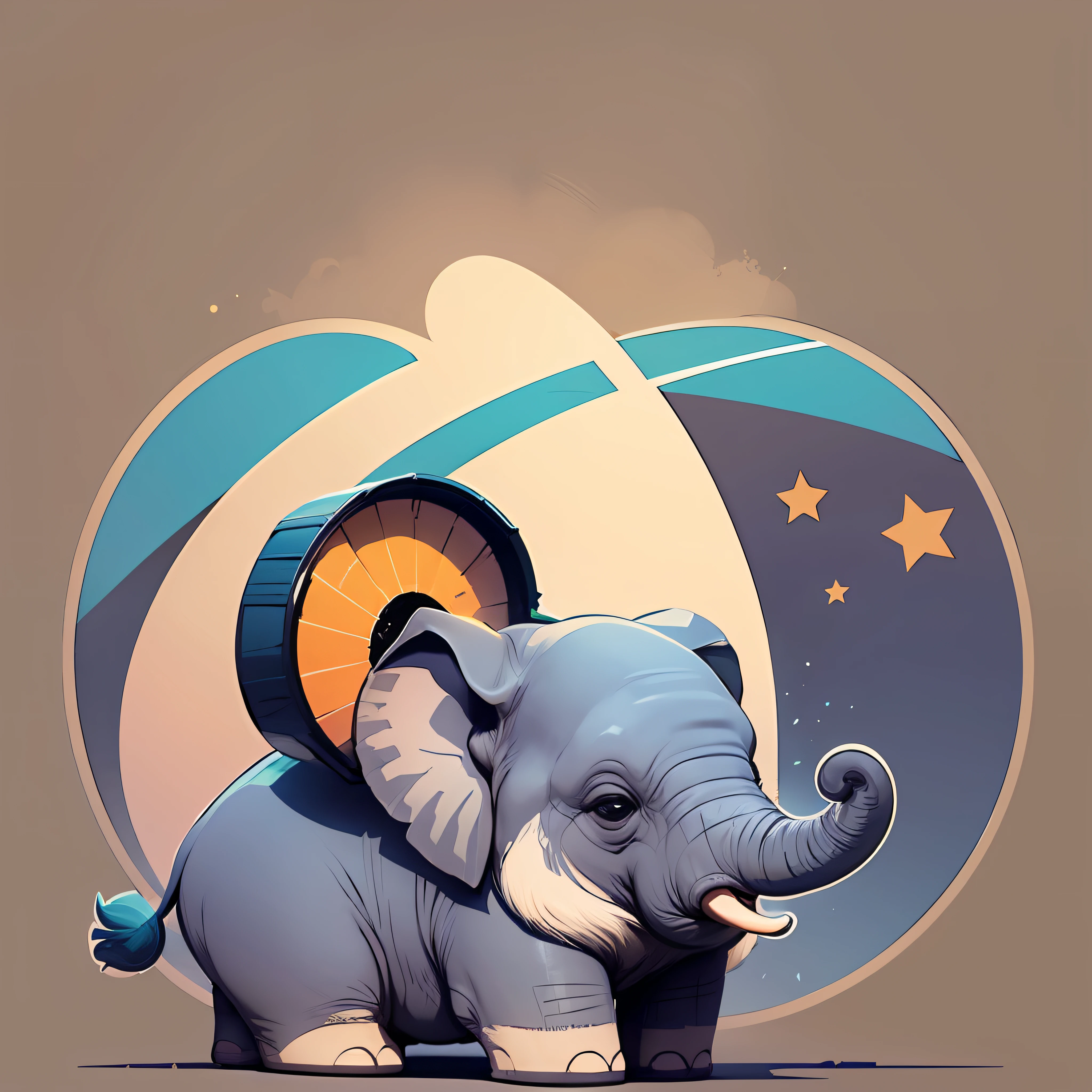 sticker happy colorful elephant wearing headohones kawaii outline vector white background --auto --s2