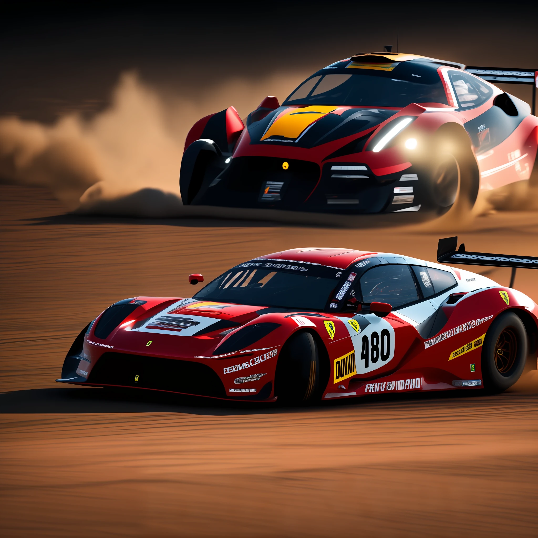 Best image quality, masterpiece, HD, cinematic lighting, cinematic lenses, speedway, Ferrari racing, 8K resolution --auto