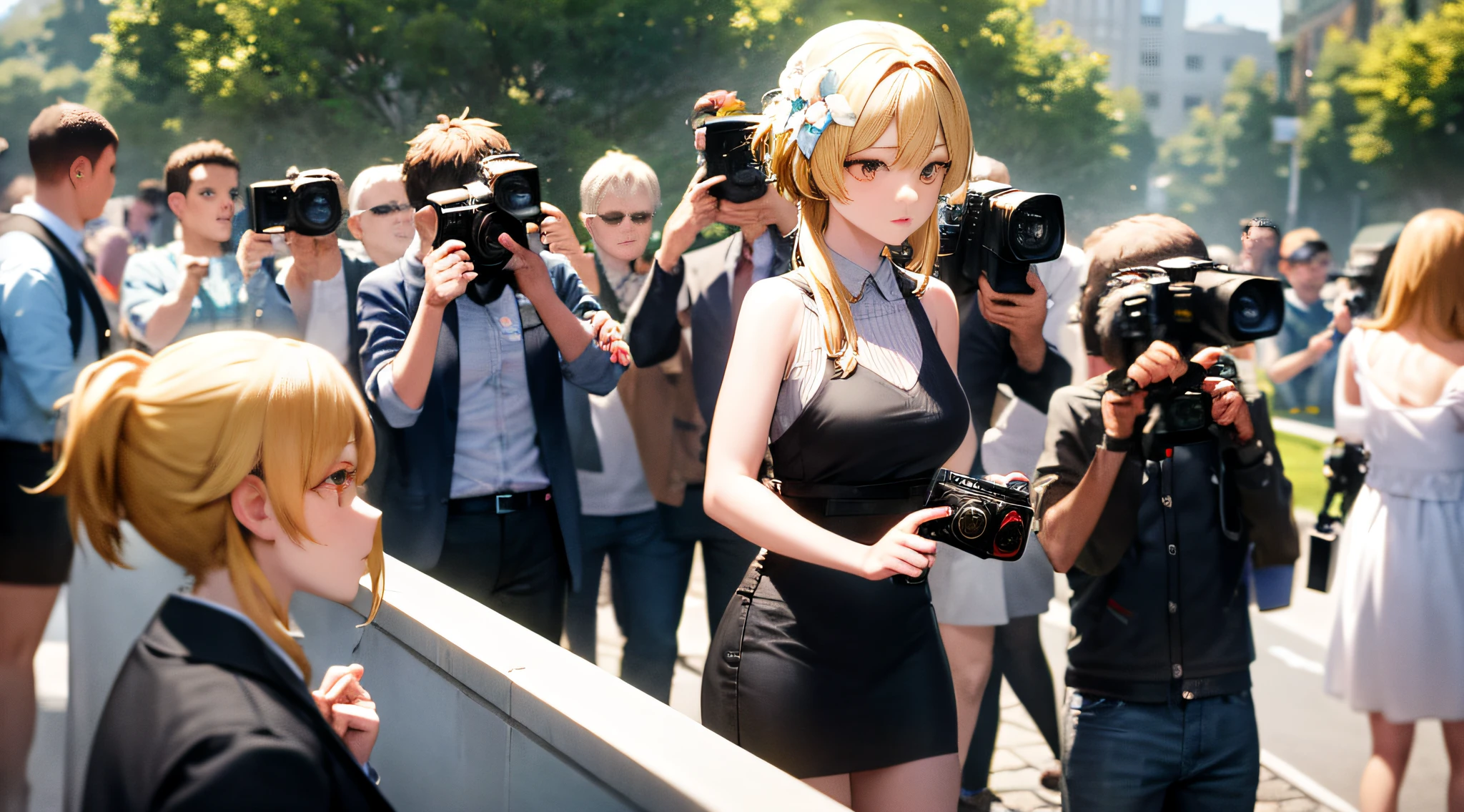 A lot of people, with cameras