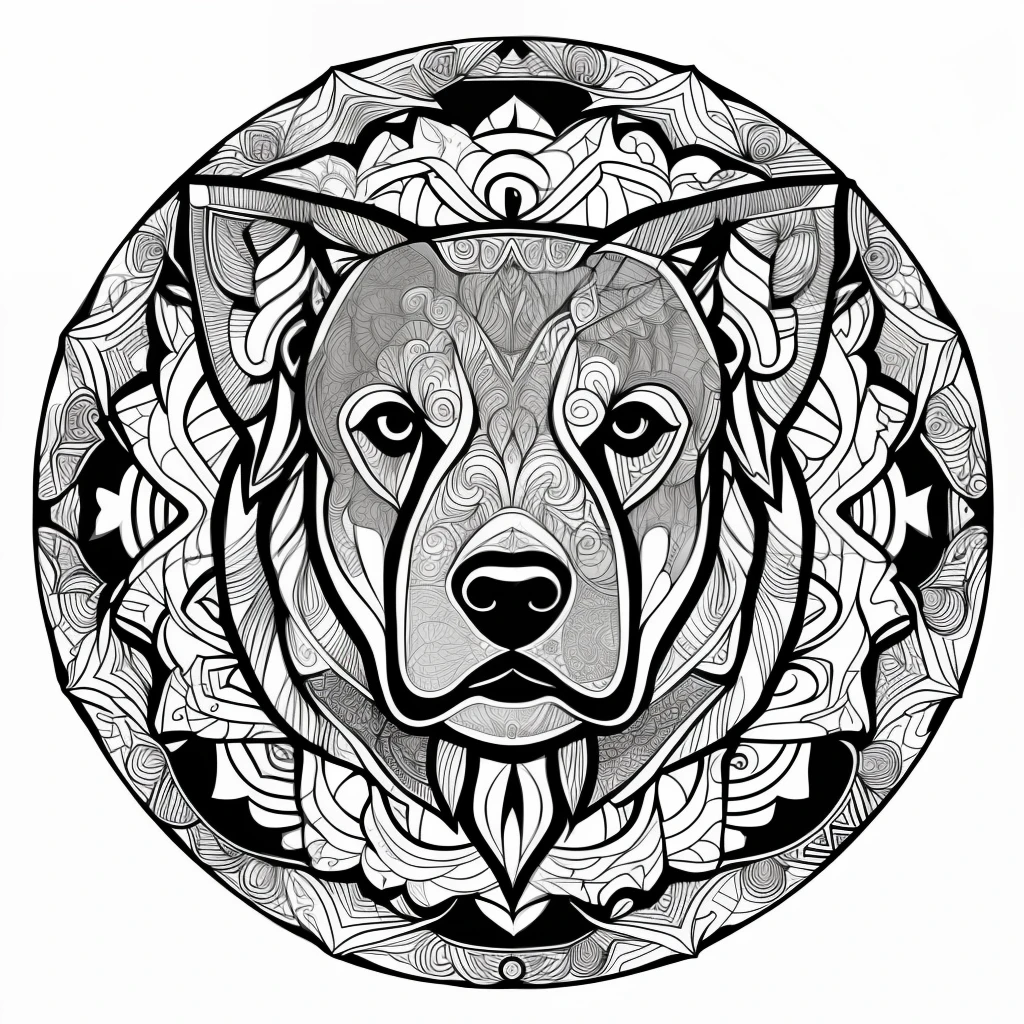 monochrome, adult coloring page, vectorization, mandala, dog image (Rhodesian Ridgeback), white background, clean line art, fine line art