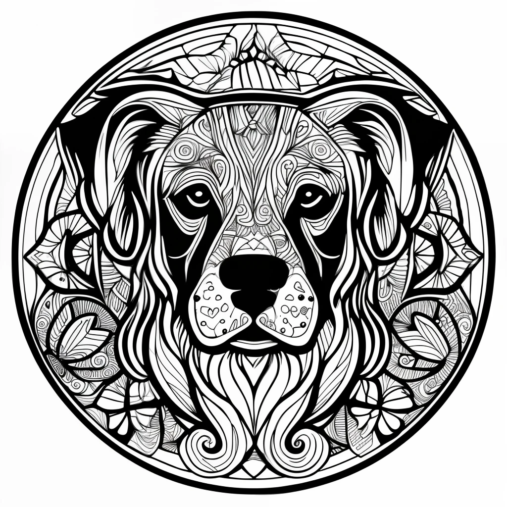 monochrome, adult coloring page, vectorization, mandala, dog image (Rhodesian Ridgeback), white background, clean line art, fine line art