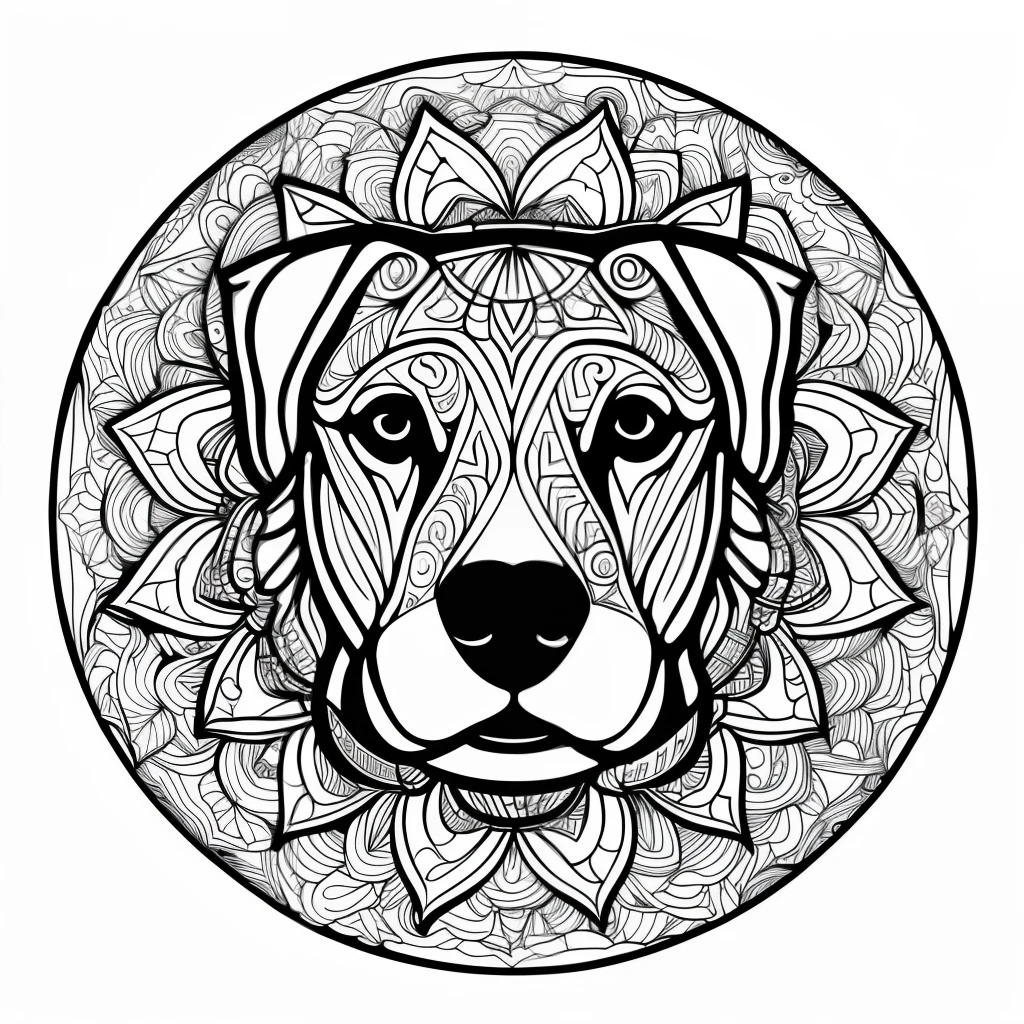 monochrome, adult coloring page, vectorization, mandala, dog image (Rhodesian Ridgeback), white background, clean line art, fine line art