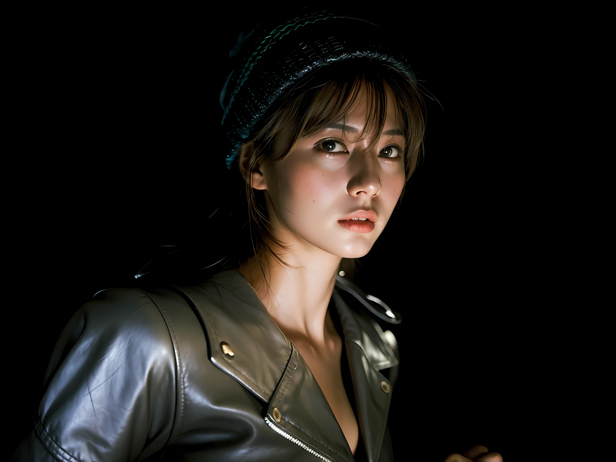 (
(8k:1.27), best quality, masterpiece, ultra highres:1.2) Photo of Pretty Japanese woman
(beautiful:1.1) (sci-fi warrior woman:1.1) space soldier, (beanie:1.61) (leather jacket:1.21) intricate elegant, fantasy, detailed, ometric by greg rutkowski and alphonse mucha, gradient lighting